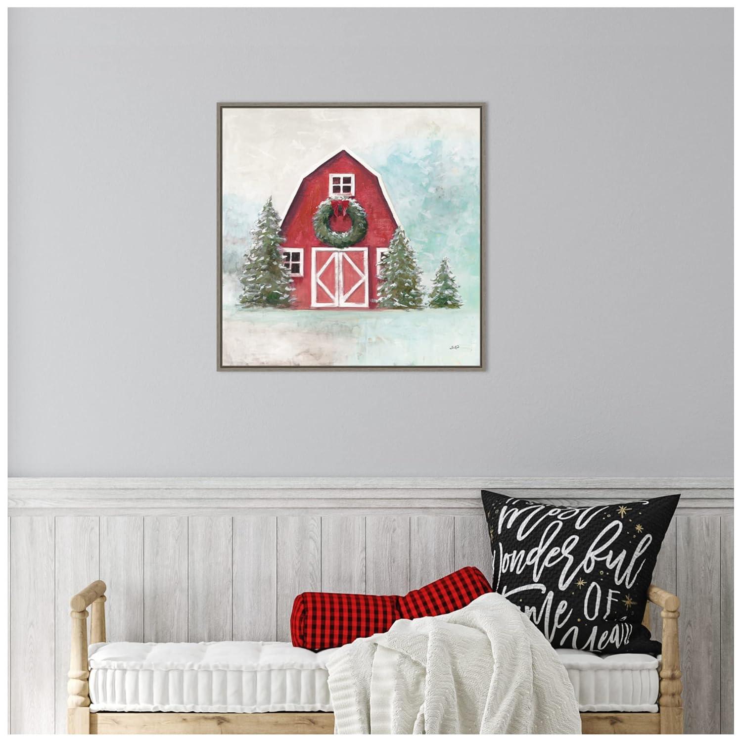 Amanti Art December Barn Blue Sky by Julia Purinton Canvas Wall Art Print Framed 22 x 22-in.