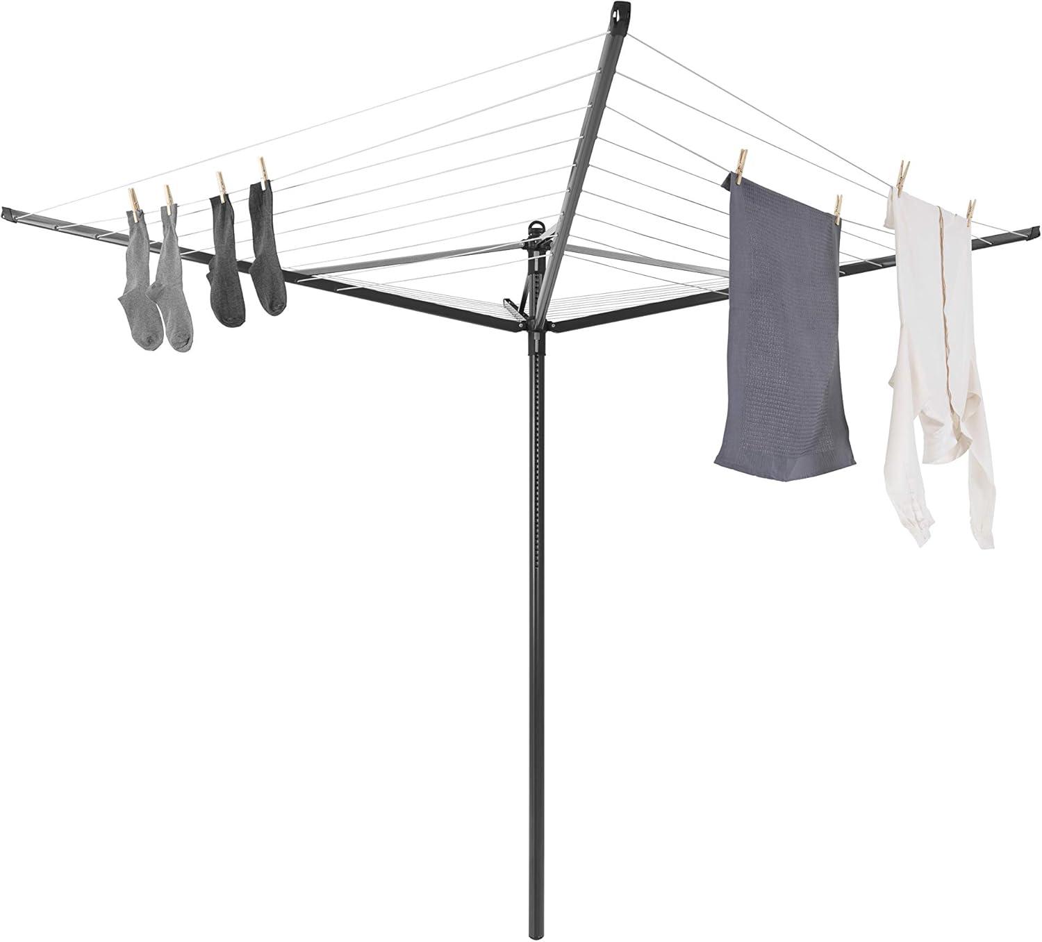 Anthracite Height Adjustable Steel Outdoor Rotary Clothesline with Cover and Clothespins