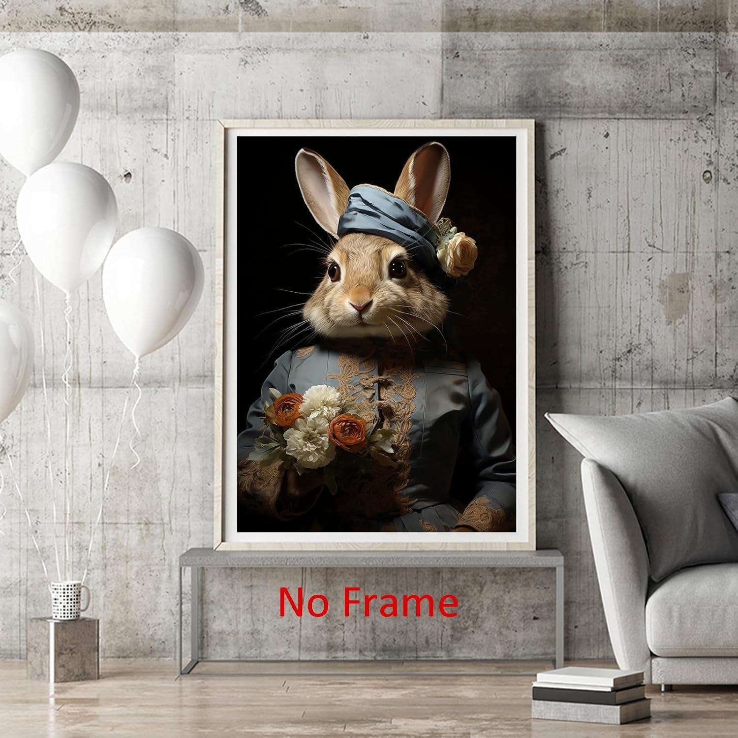 Asdg12s-Vintage Bunny Picture Cute Animal Paintings Modern Animal Wall Art Forest Animal Posters Dark Forest Bunny Art Rustic Animal Pictures Rabbit Floral Painting Gothic Animal Wall Art
