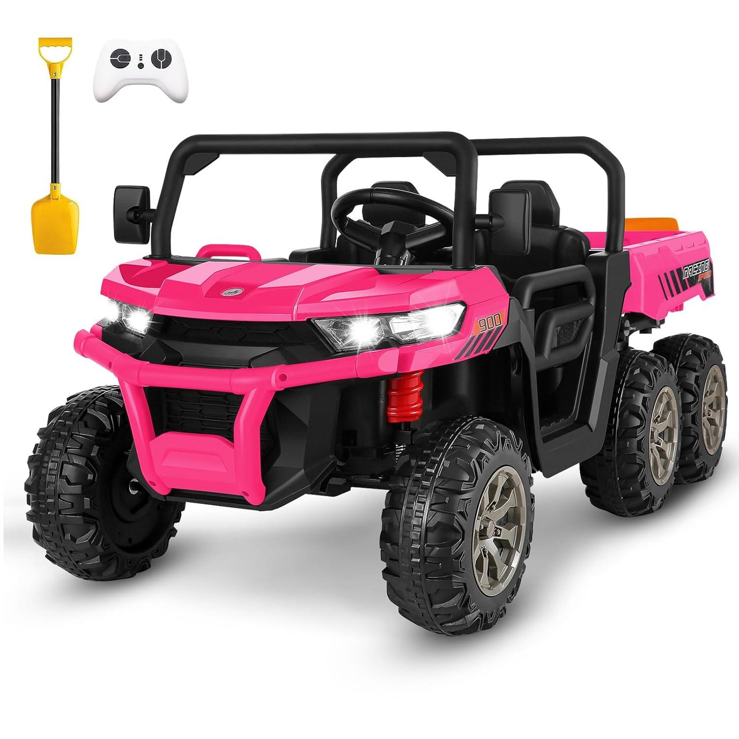VIBESPARK 24 Volt Ride on Toys with Dump Bed, 2-Seater Ride on Dump Truck, 2×200W Electric Car for Kids Ride on UTV w/ Remote Control, Shovel, Bluetooth, Music, LED Light, 5MPH, Blue