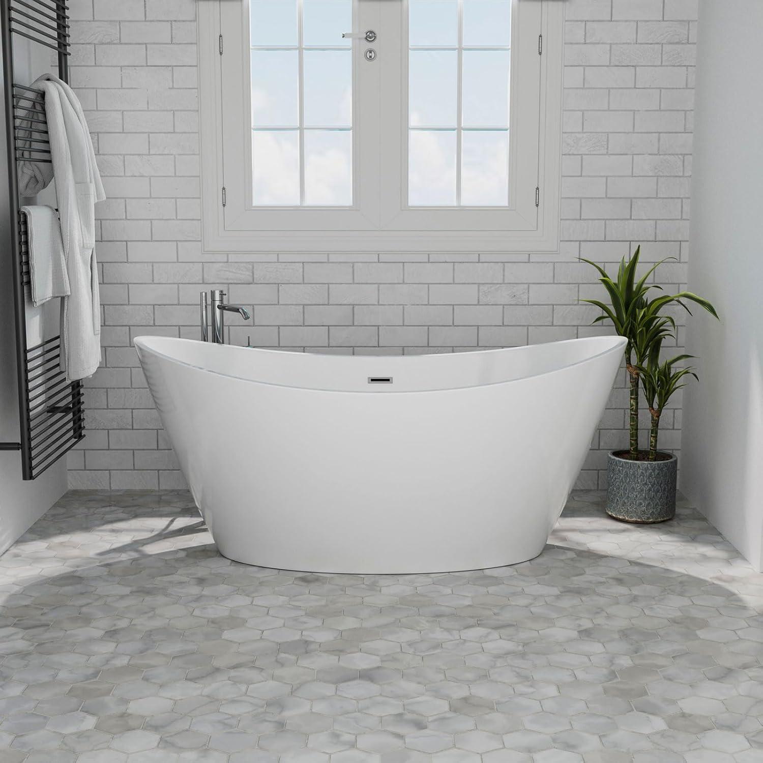 Empava 59'' White Acrylic Freestanding Oval Soaking Tub