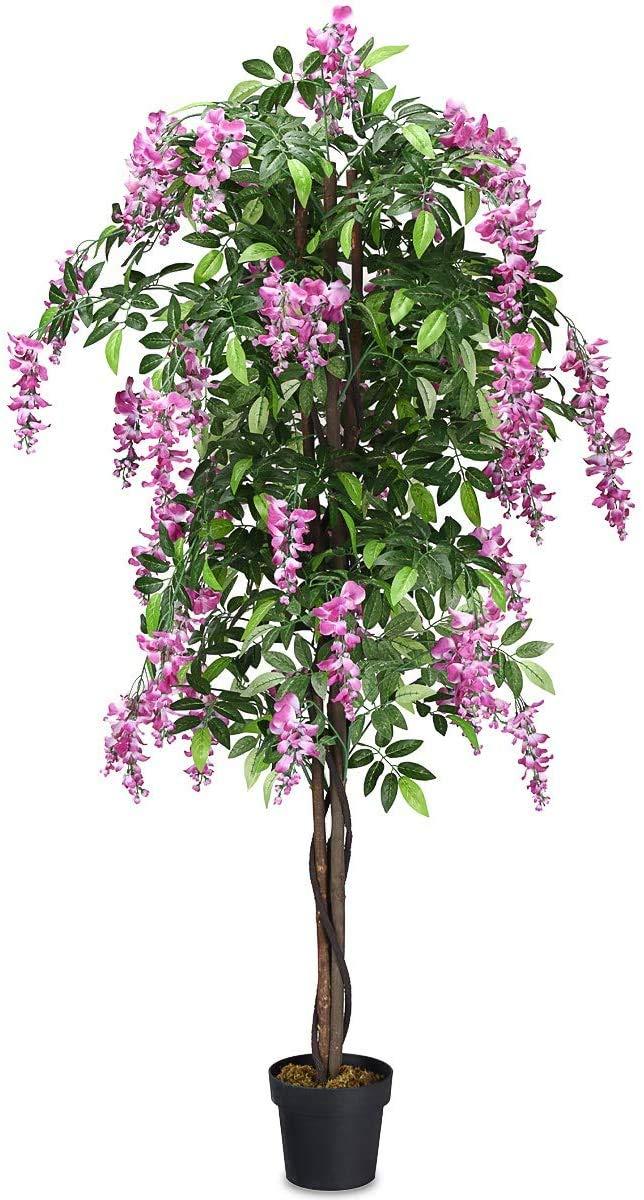Primrue 6FT Artificial Wisteria Trees, Fake Wisteria Trees in Nursery Planters, Green Simulated Floor Plants, Indoor and Outdoor Decorations