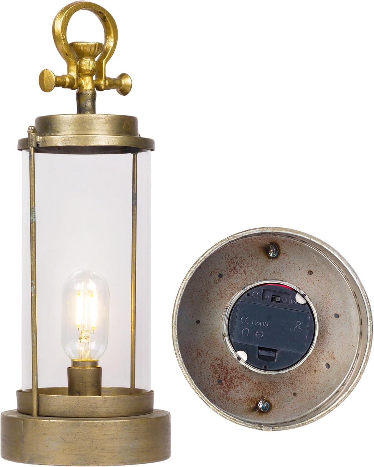 Vintage Metal & Glass Lantern with Warm LED Lights