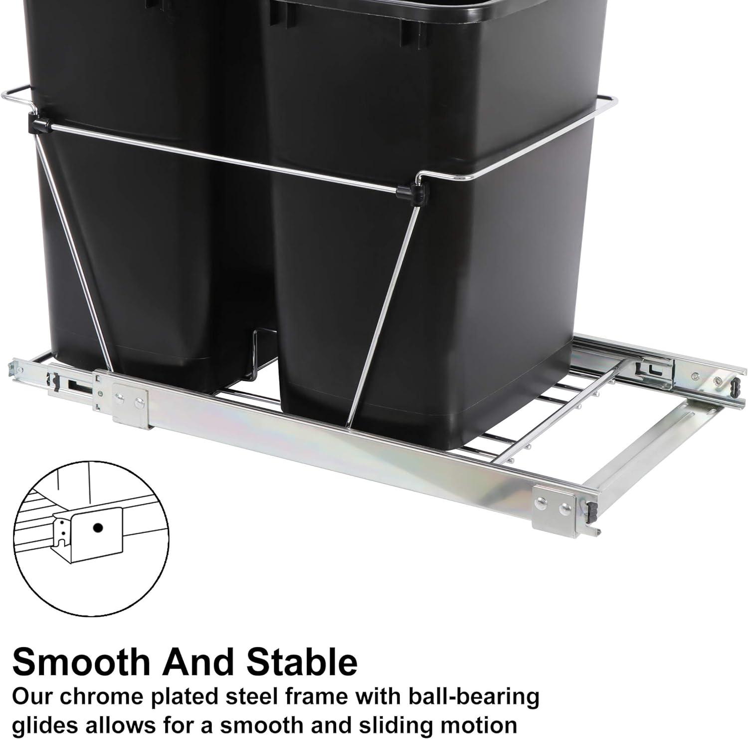 Black Double Pull-Out Trash Can with Steel Frame