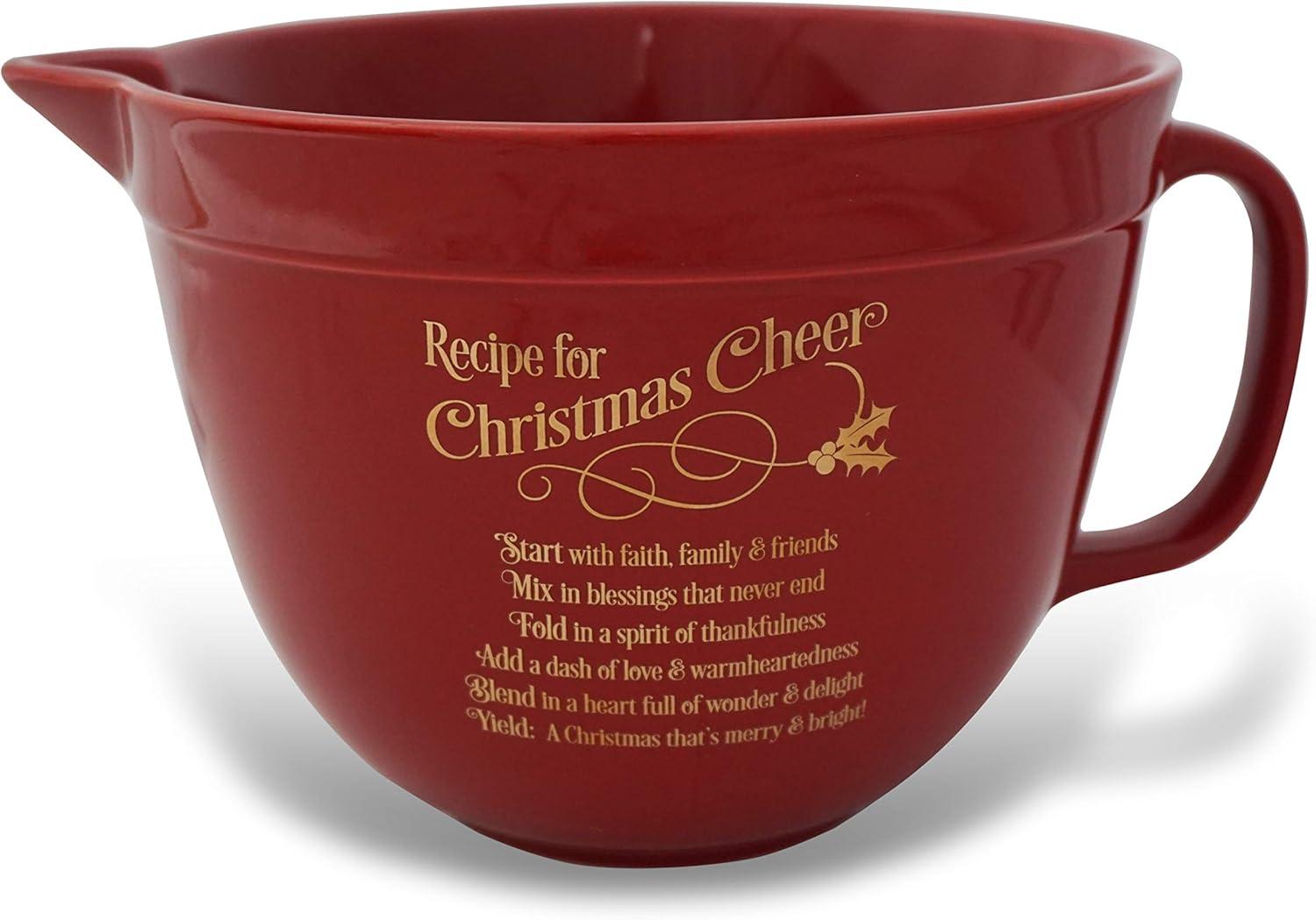 Red Ceramic Christmas Cheer Mixing Bowl with Handle