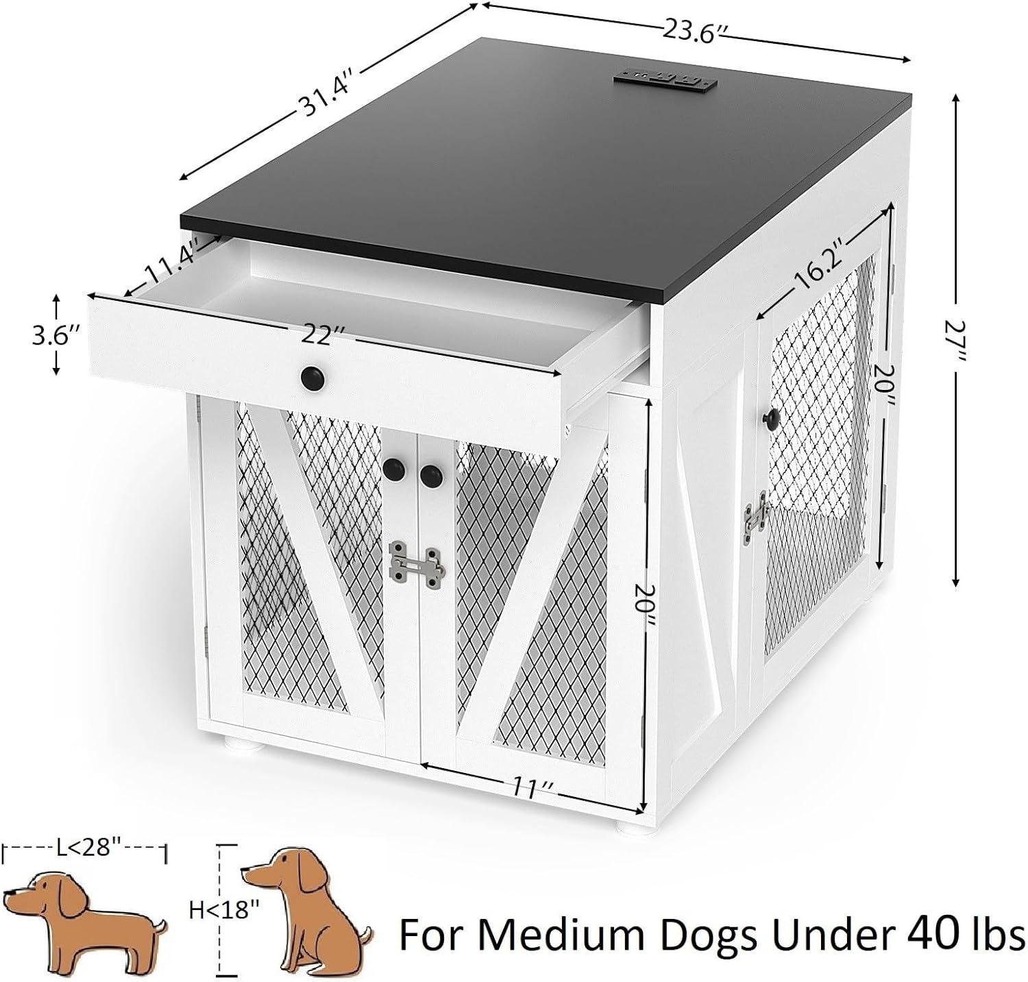Tucker Murphy Pet™ Dog Crate Furniture, Wooden Dog Kennel End Table with USB Charging Station, Storage Drawer, Double Latched Door, Farmhouse Furniture-Style Crate Side Table for Dogs Under 40 lbs, Indoor Use