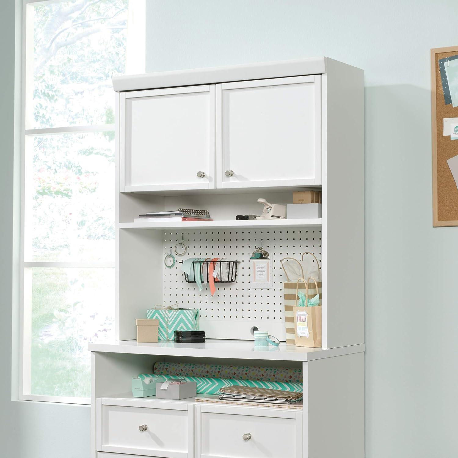 Craft Pro Series Hutch White - Sauder: Adjustable Shelf, Pegboard Back, Enclosed Cord Access