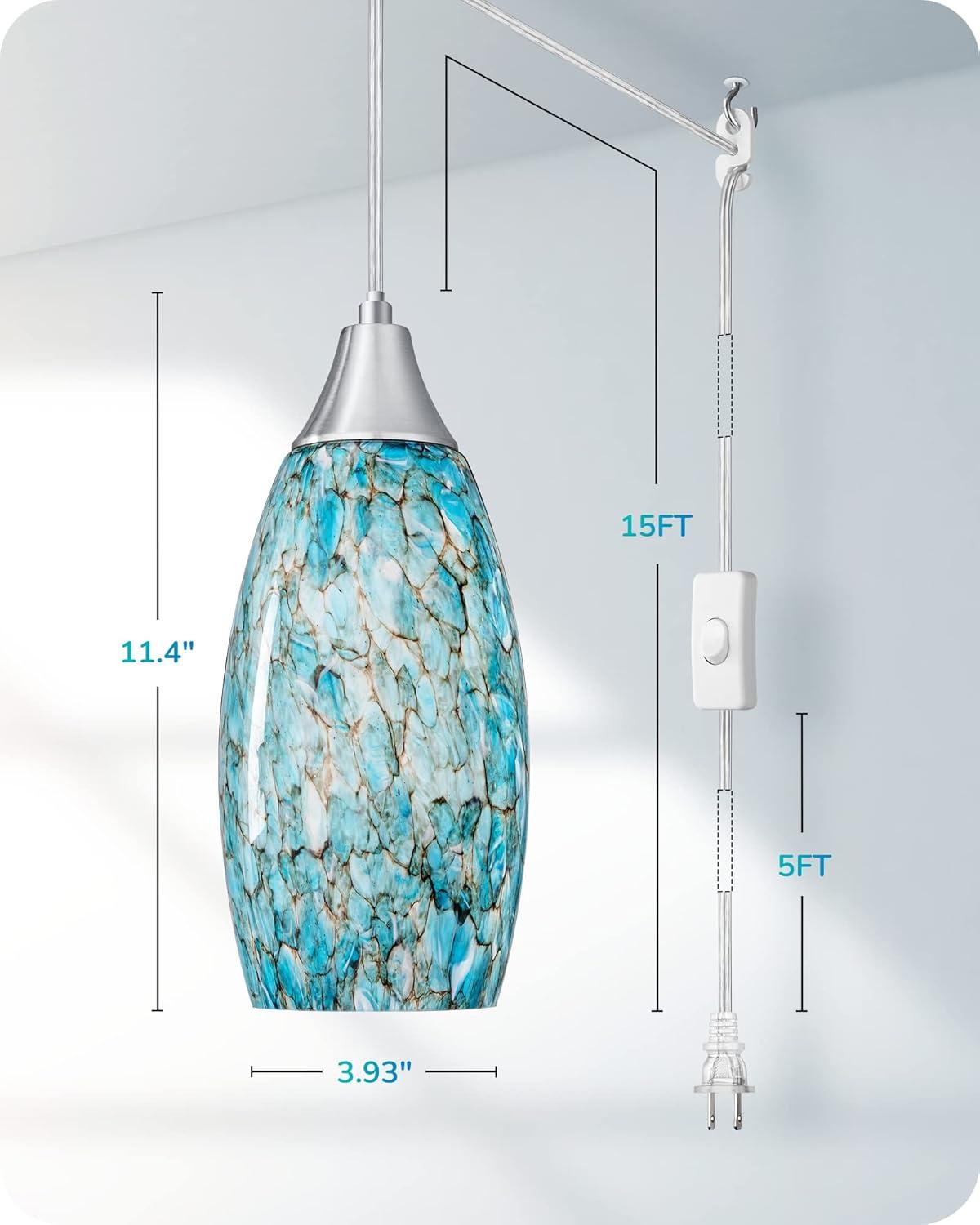 EDISHINE Kitchen Island Art Glass Tapered Brushed Nickel Pendant Light