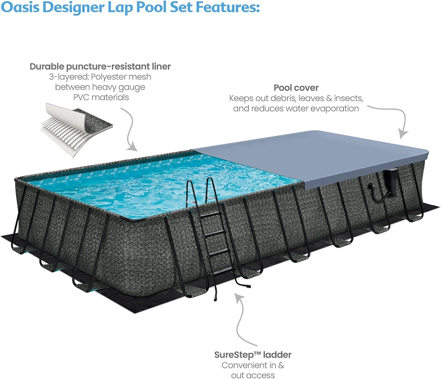 Funsicle 24-Foot Gray Rectangular Above Ground Pool with Filter and Ladder