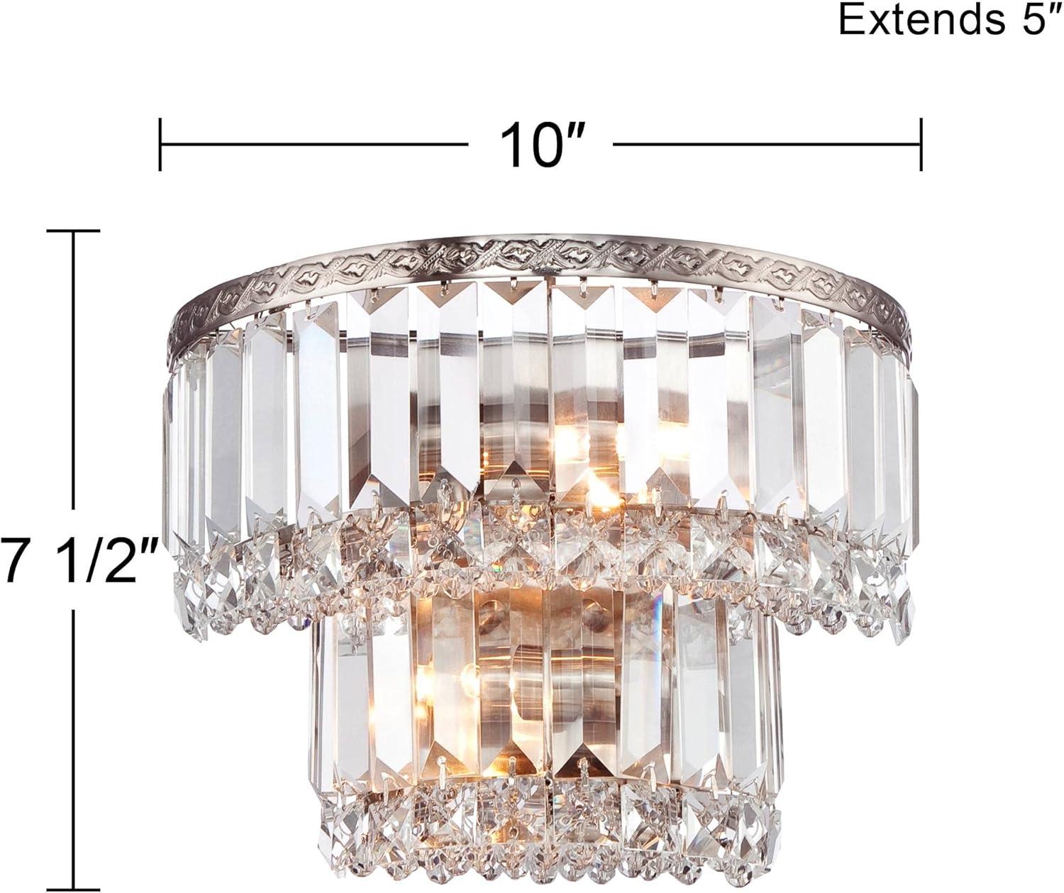 Vienna Full Spectrum Magnificence Modern Wall Light Sconce Satin Nickel Hardwire 10" 2-Light Fixture Tiered Crystal for Bedroom Bathroom Vanity Home