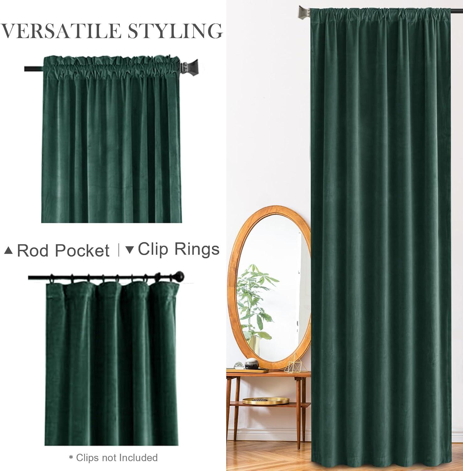 Emerald Green Velvet Blackout Thermal Insulated Curtains 63" Long