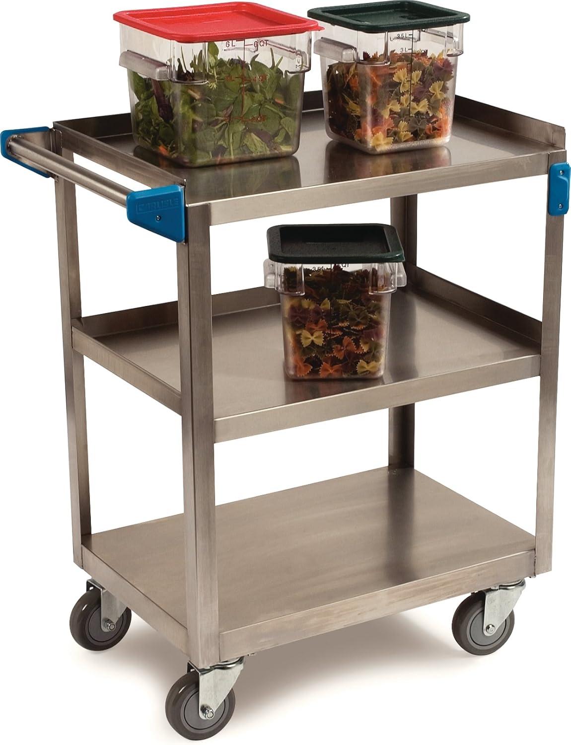 Carlisle Stainless Steel 3-Shelf Utility Cart with Raised Edges