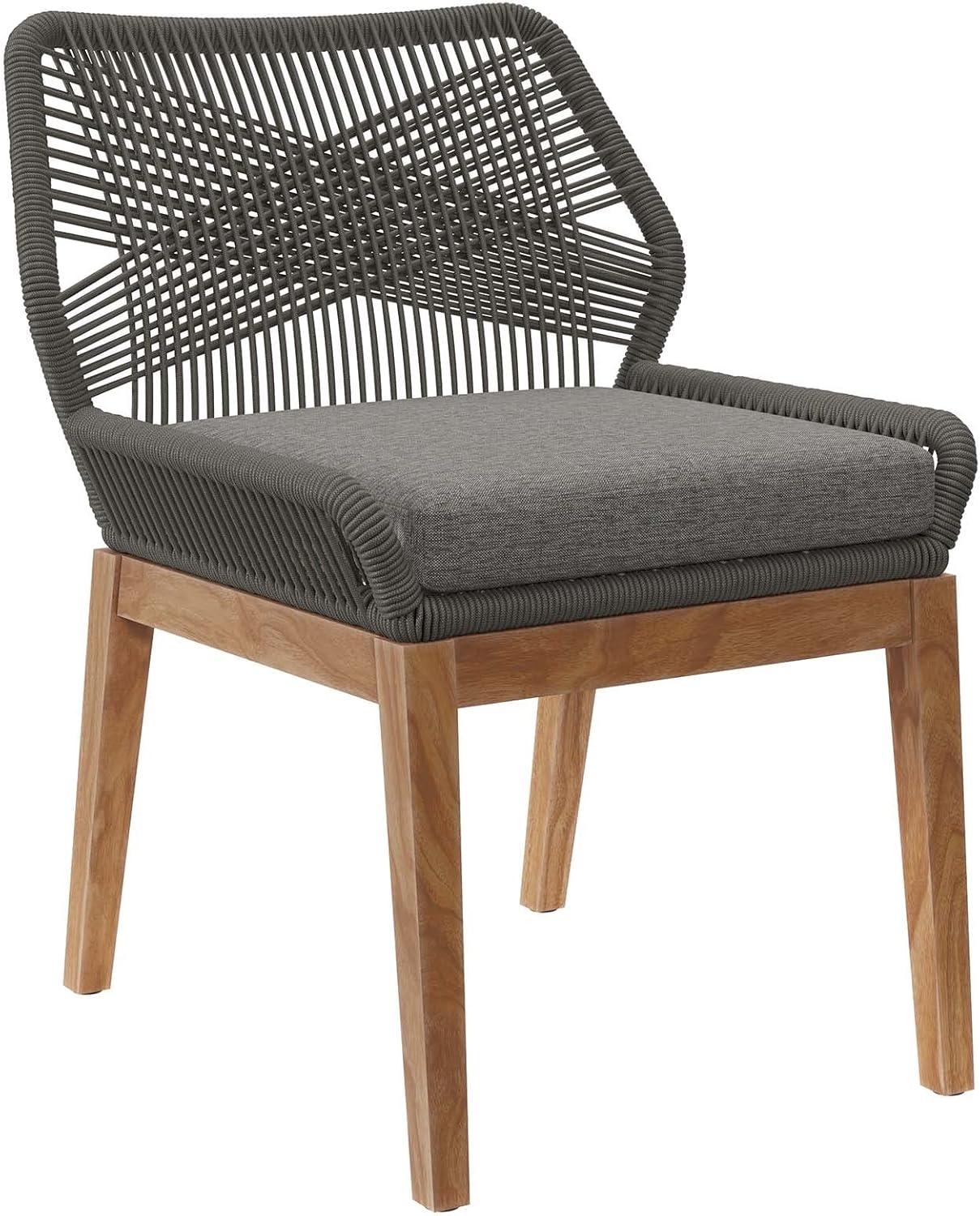 Gray Graphite Teak and Woven Rope Outdoor Dining Chair