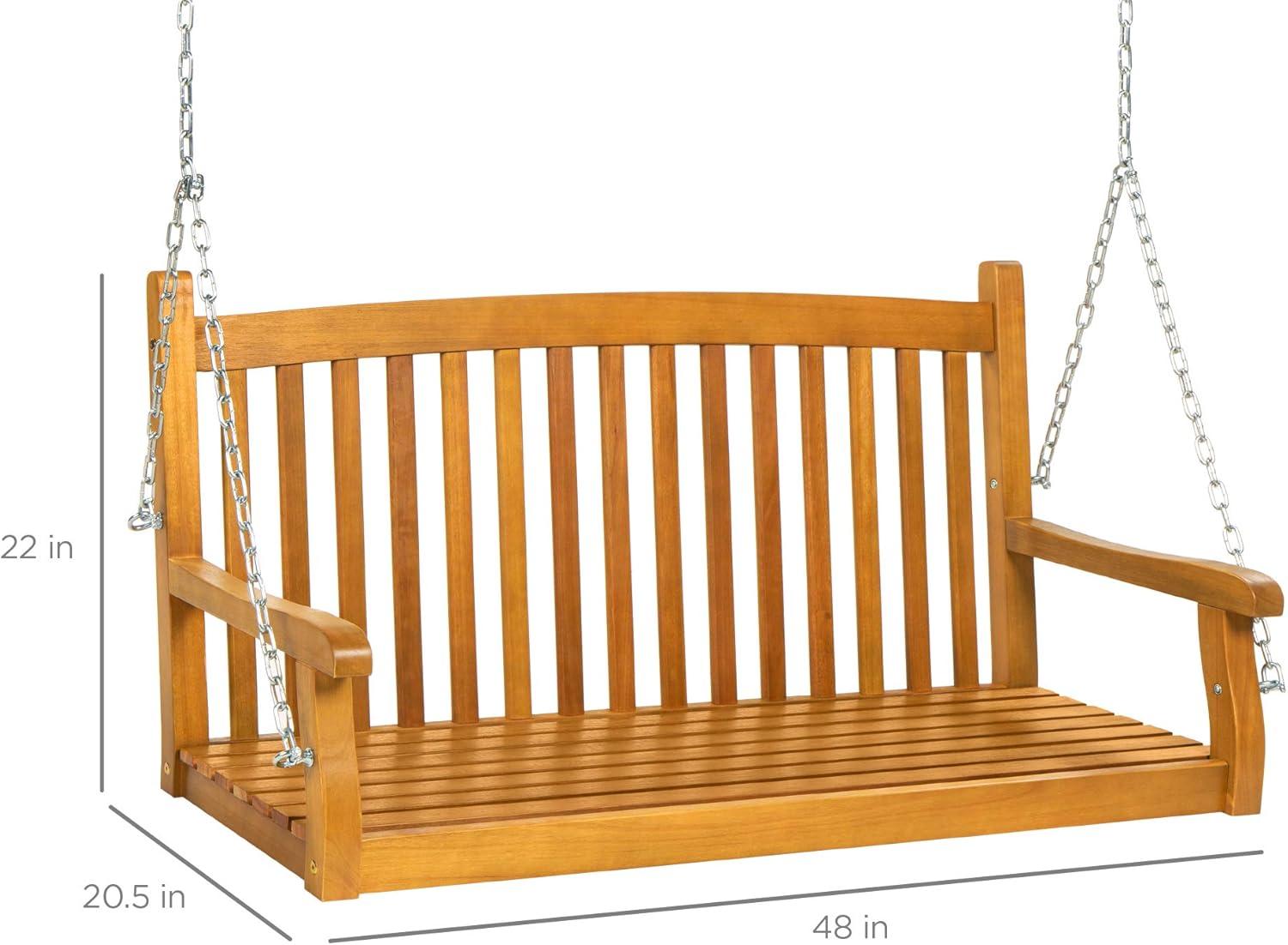 Brown Acacia Wood 48in Outdoor Porch Swing with Chains