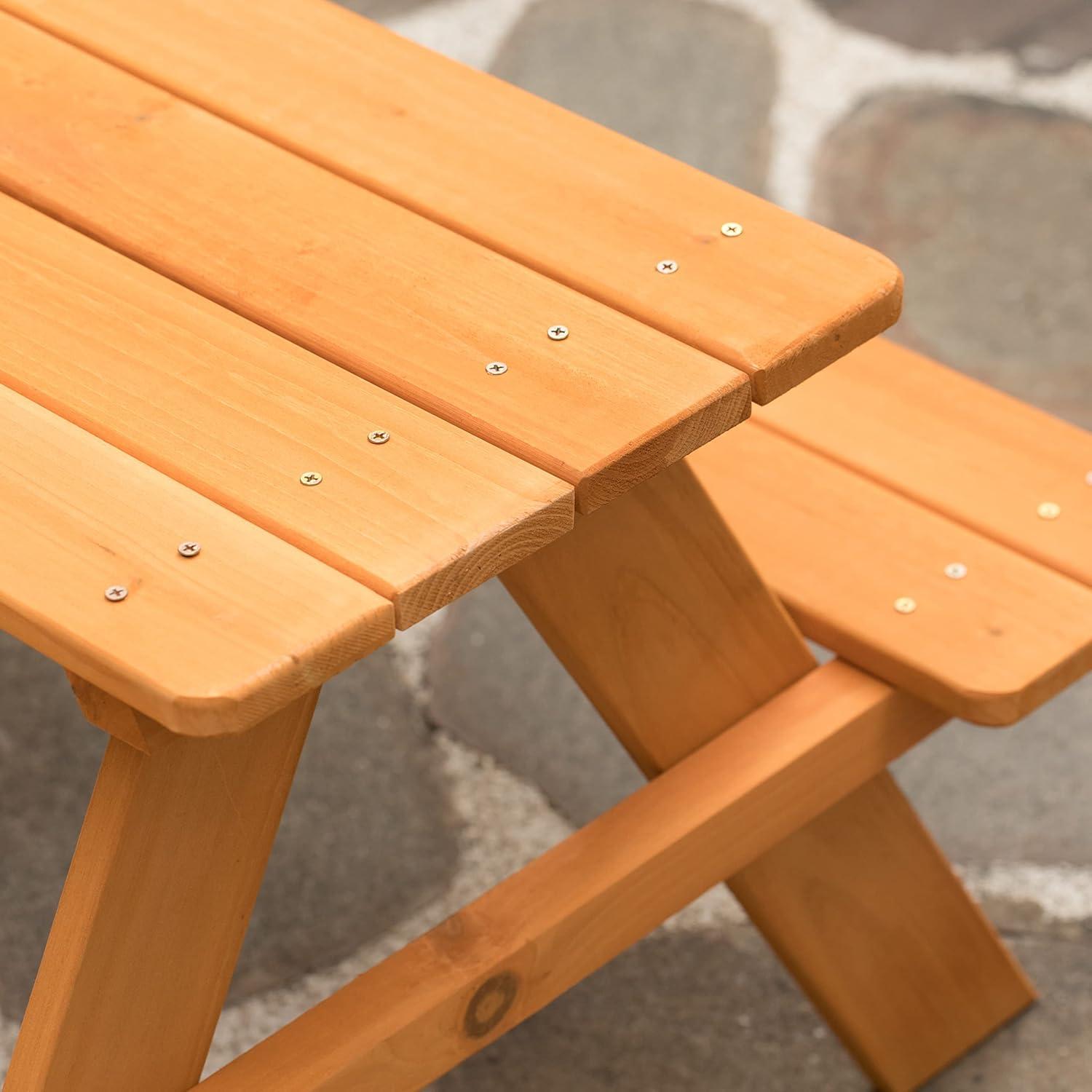 Gardenised Wooden Kids Outdoor Picnic Table for Garden and Backyard, Stained