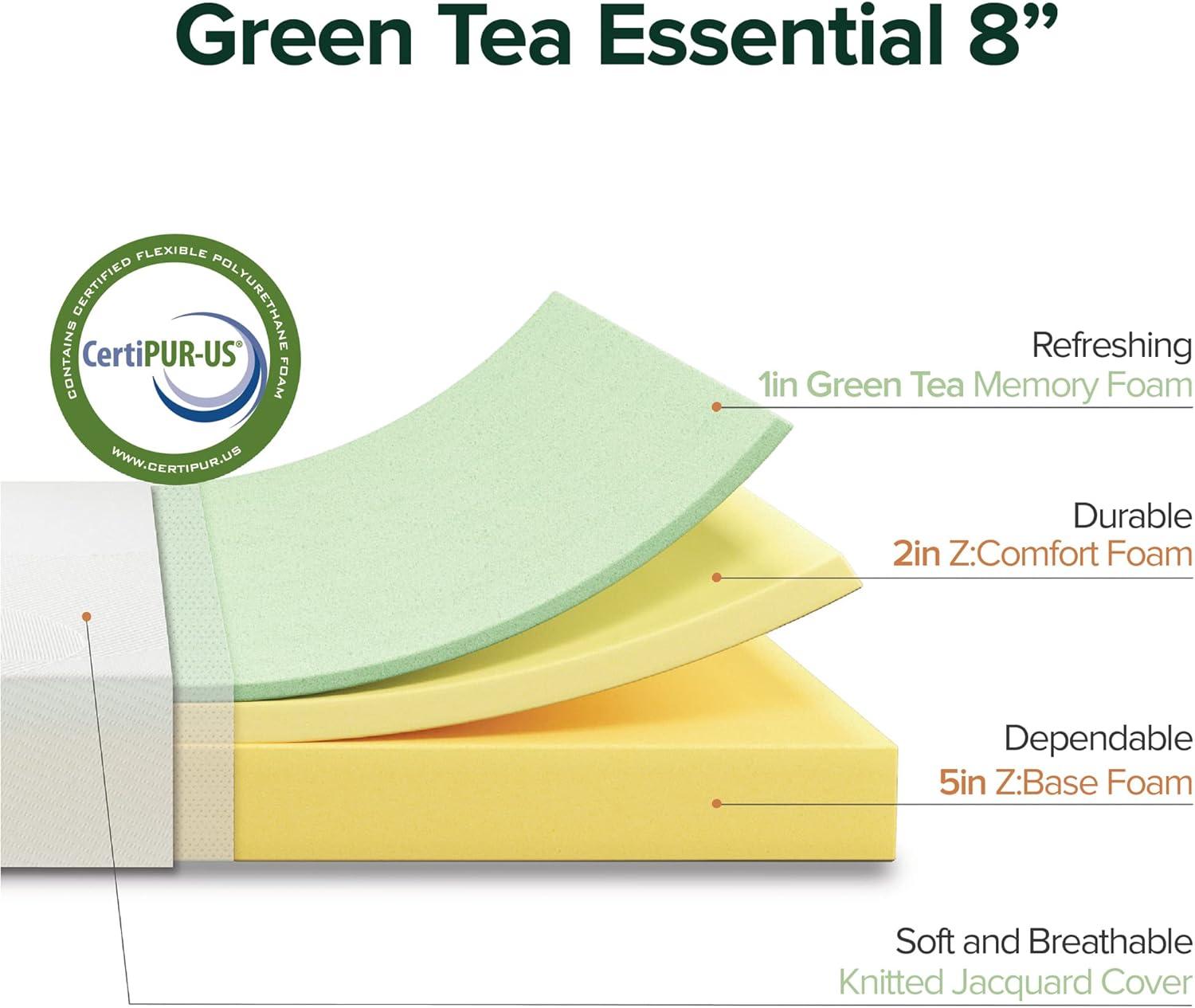 Twin 8-Inch White Memory Foam Mattress with Green Tea Infusion