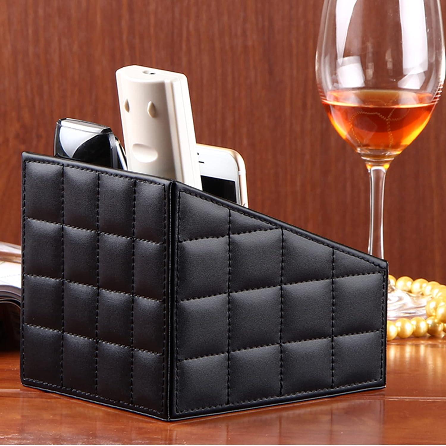 Fashionable PU Leather TV Remote Control Holder with 3 Compartments, Storage Rack, Storage Box, Media Accessory Storage, Desk Organizers (Blakc ge)