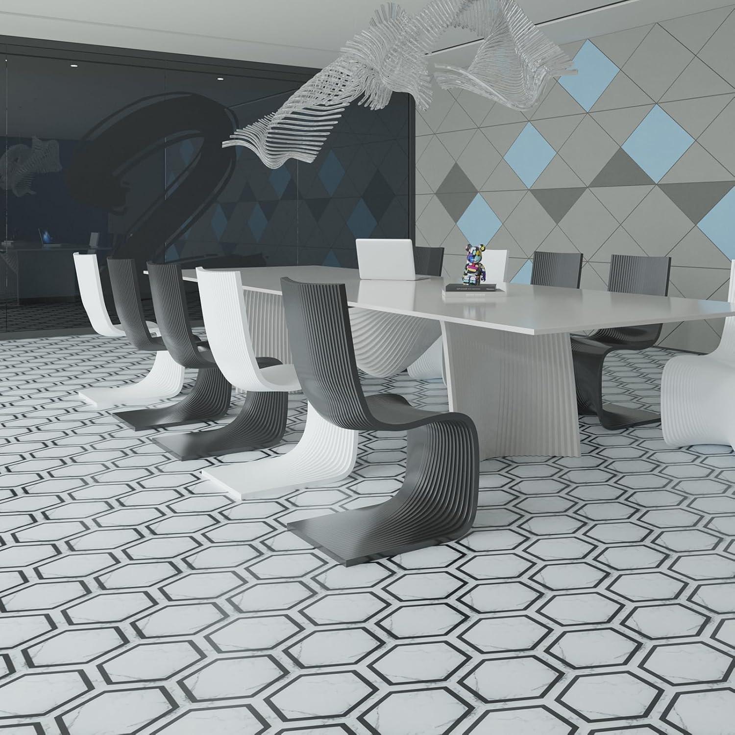 Hexagon White Marble Self-Adhesive Vinyl Floor Tiles
