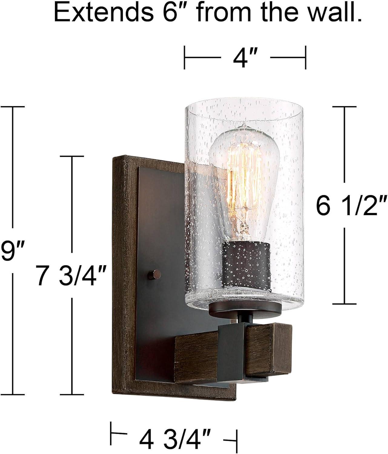 Franklin Iron Works Poetry Industrial Rustic Wall Light Sconce Bronze Wood Grain Hardwire 4 3/4" Fixture Clear Seedy Glass Shade for Bedroom Bathroom