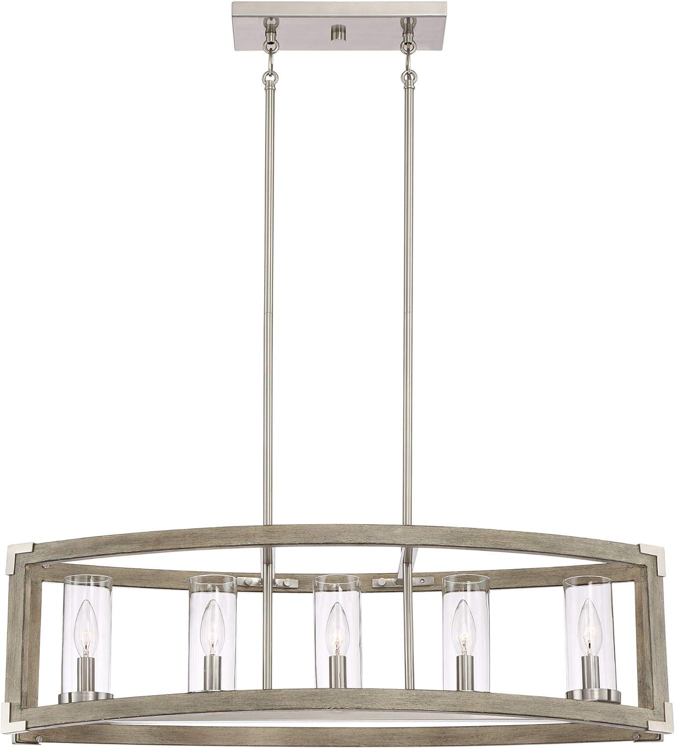 Possini Euro Design Kerr Wood Brushed Nickel Island Pendant Chandelier 32 3/4" Wide Modern Clear Glass Shade 5-Light Fixture for Dining Room Kitchen