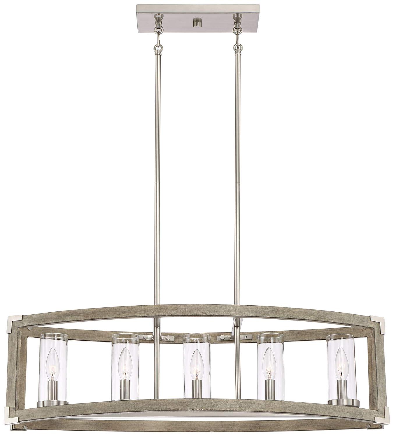 Possini Euro Design Kerr Wood Brushed Nickel Island Pendant Chandelier 32 3/4" Wide Modern Clear Glass Shade 5-Light Fixture for Dining Room Kitchen