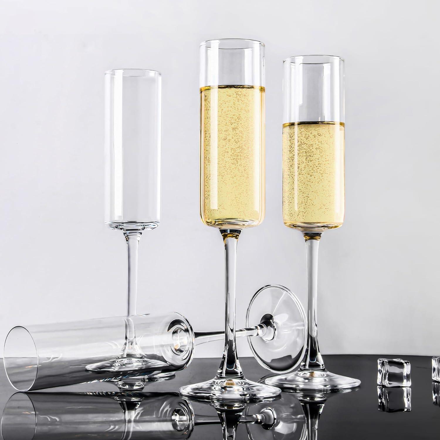 6 Oz Cylinder Champagne Flutes Set of 12 - Elegant Crystal Clear Glassware for Special Occasions - L High Quality and Lead-Free Perfect Gift for Weddings, Anniversaries, and Celebrations Dishwasher|Th