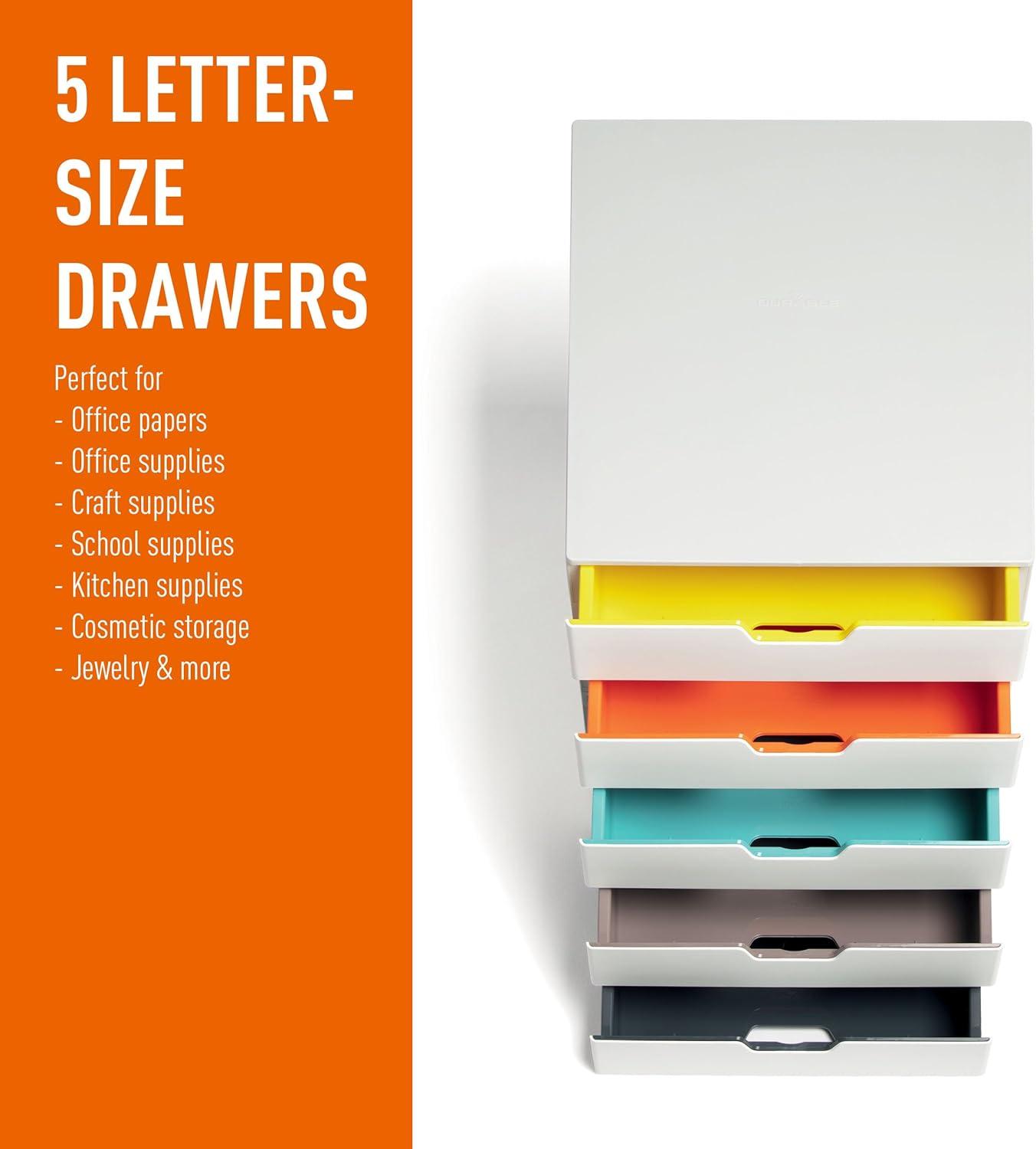 Durable Varicolor Mix 5 Drawer Desktop Storage Box, White/multicolor - 5 Drawer(s) - 11" Height X 11.5" Width X 14" Depth - Desktop - White, Multicolor - Plastic - 1 / Each