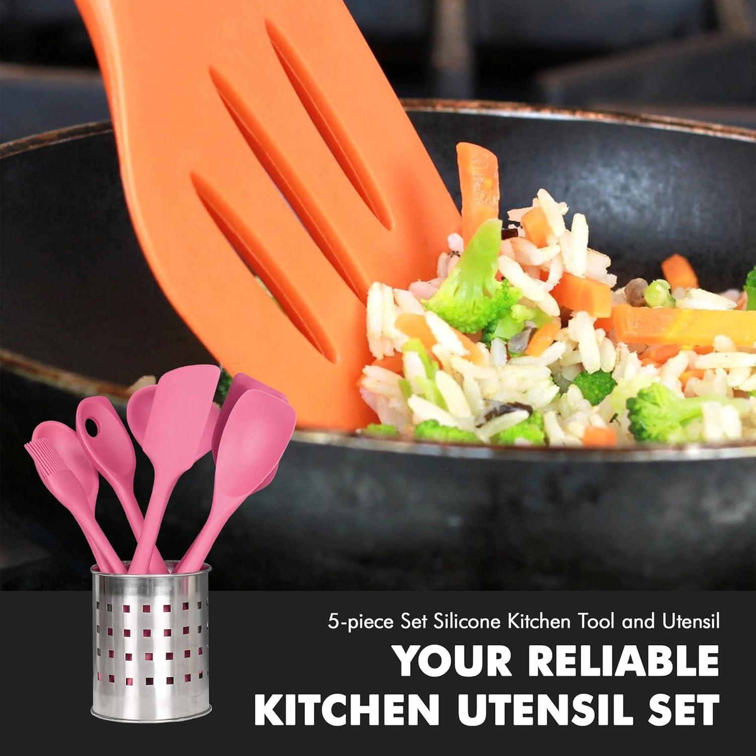 Chef Craft Premium Silicone  Kitchen Tool and Utensil Set
, 5 Piece Set, Pink