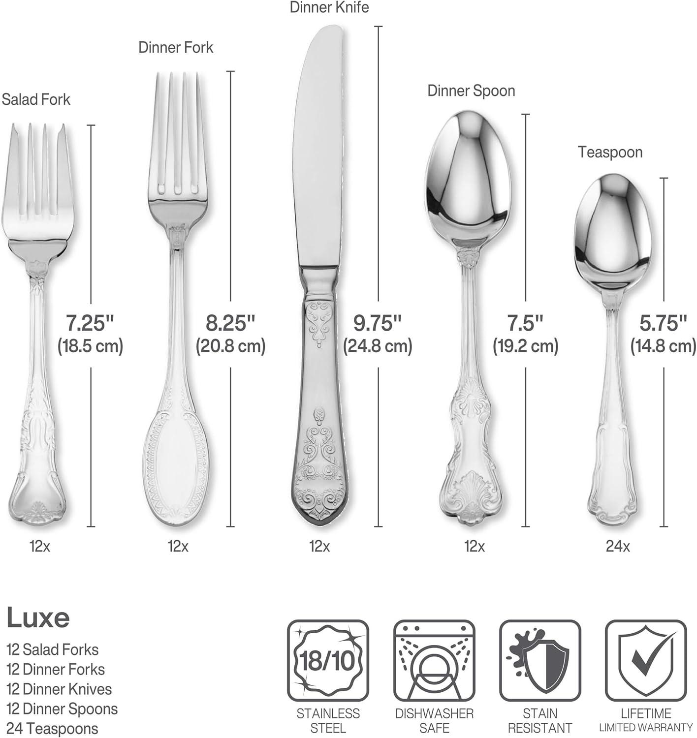 Wallace Wallace Hotel Lux 77-Piece 18/10 Stainless Steel Flatware Set, Silver, Service for 12