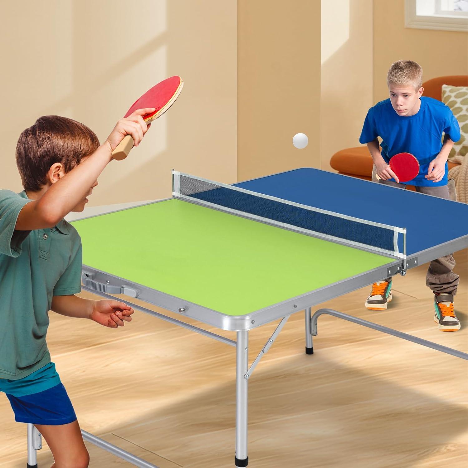 Goplus Foldable Ping Pong Table, 100% Preassembled, Table Tennis Table with Net, 2 Paddles, Ping Pong Balls, Portable Table Tennis Game Set for Indoor Outdoor
