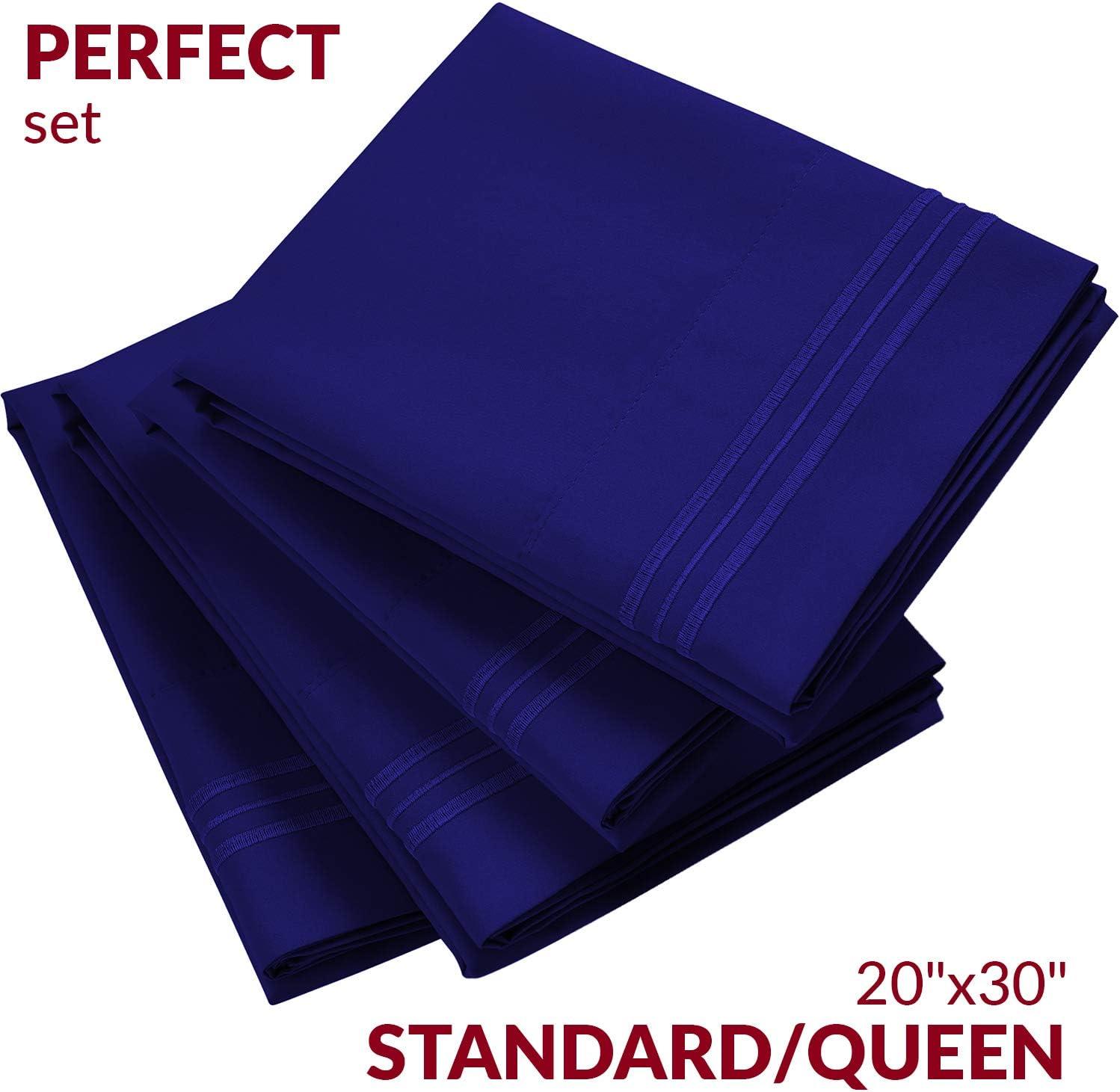 Mellanni Pillowcases 4 Pack, Envelope Closure Soft Microfiber, Standard / Queen 20"x30", Royal Blue