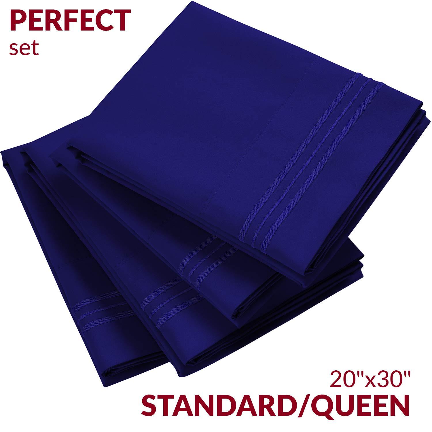Mellanni Pillowcases 4 Pack, Envelope Closure Soft Microfiber, Standard / Queen 20"x30", Royal Blue