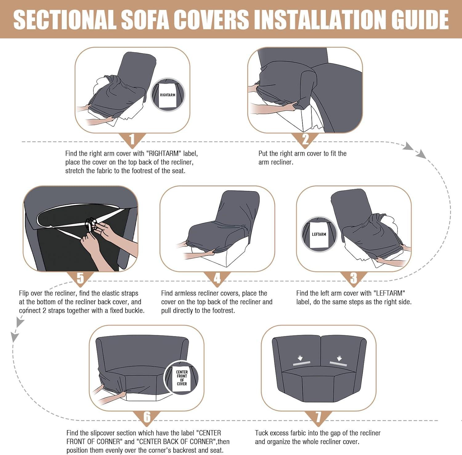5-Pieces Recliner Corner Sectional Sofa Slipcovers- Oversized Box Cushion Reclining Sofa Covers for L Shaped Couch with Pockets ( 5 Seater)