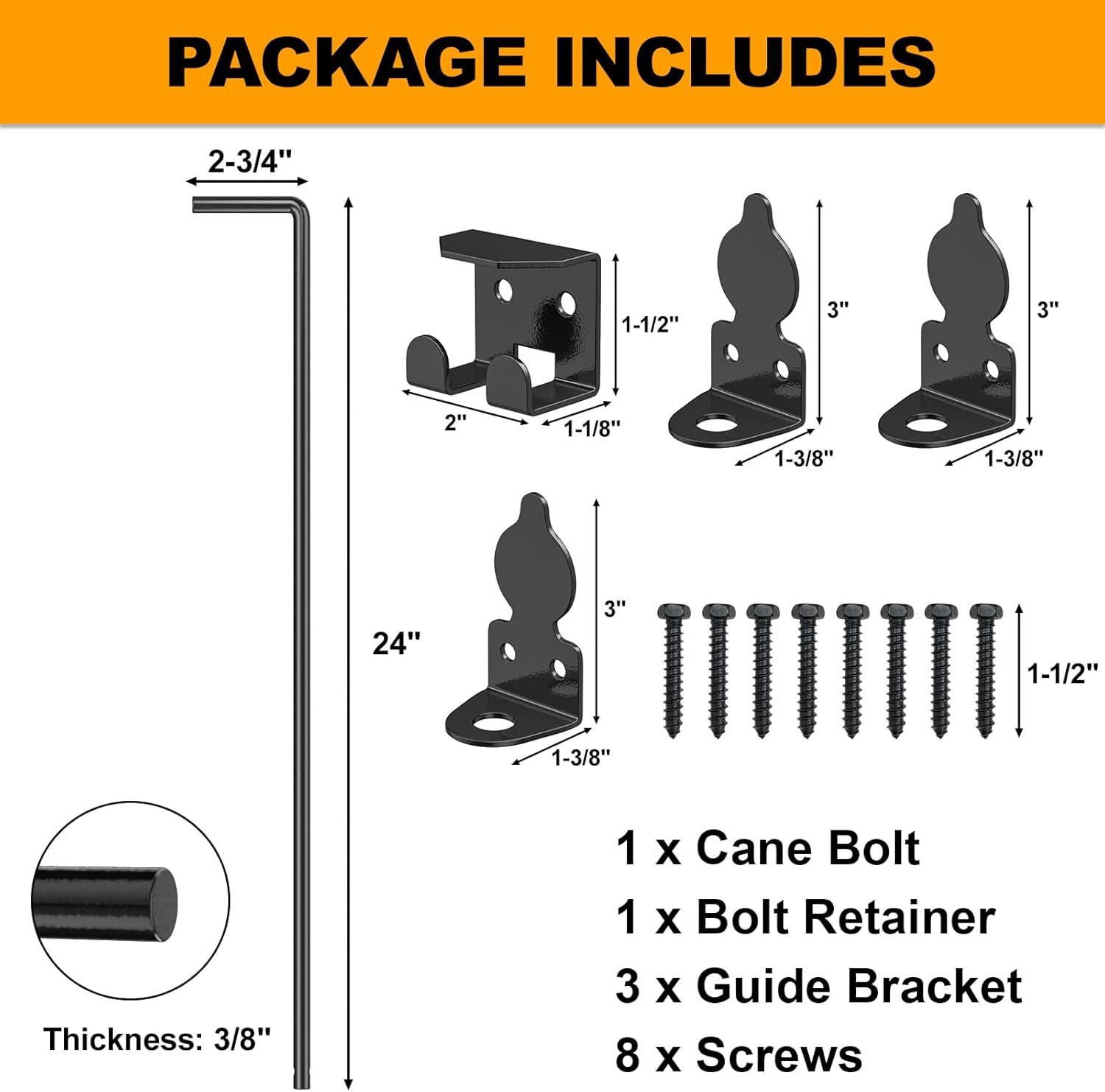 24 Inch Cane Bolt Gate Drop Rod Heavy Duty Gate Hardware, Gate Ground Latch for Wooden Fences, Metal Gates Doors Stopper for Gate Ground, Wrought Iron Gate Latches, Black Finish(2 Pack)