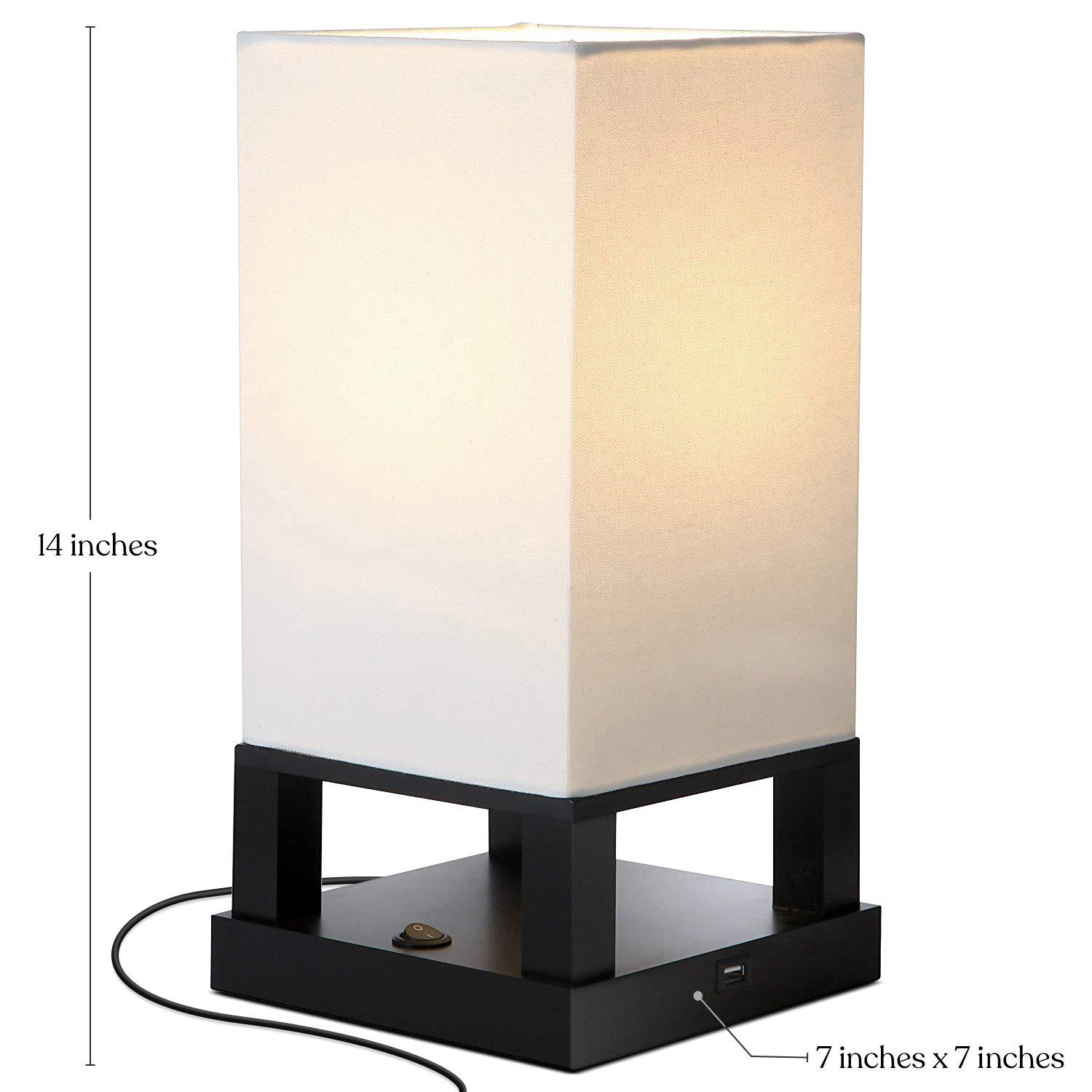 Brightech Maxwell 14 in. Mid-Century Modern LED Bedside Table Lamp with Fabric Square Shade