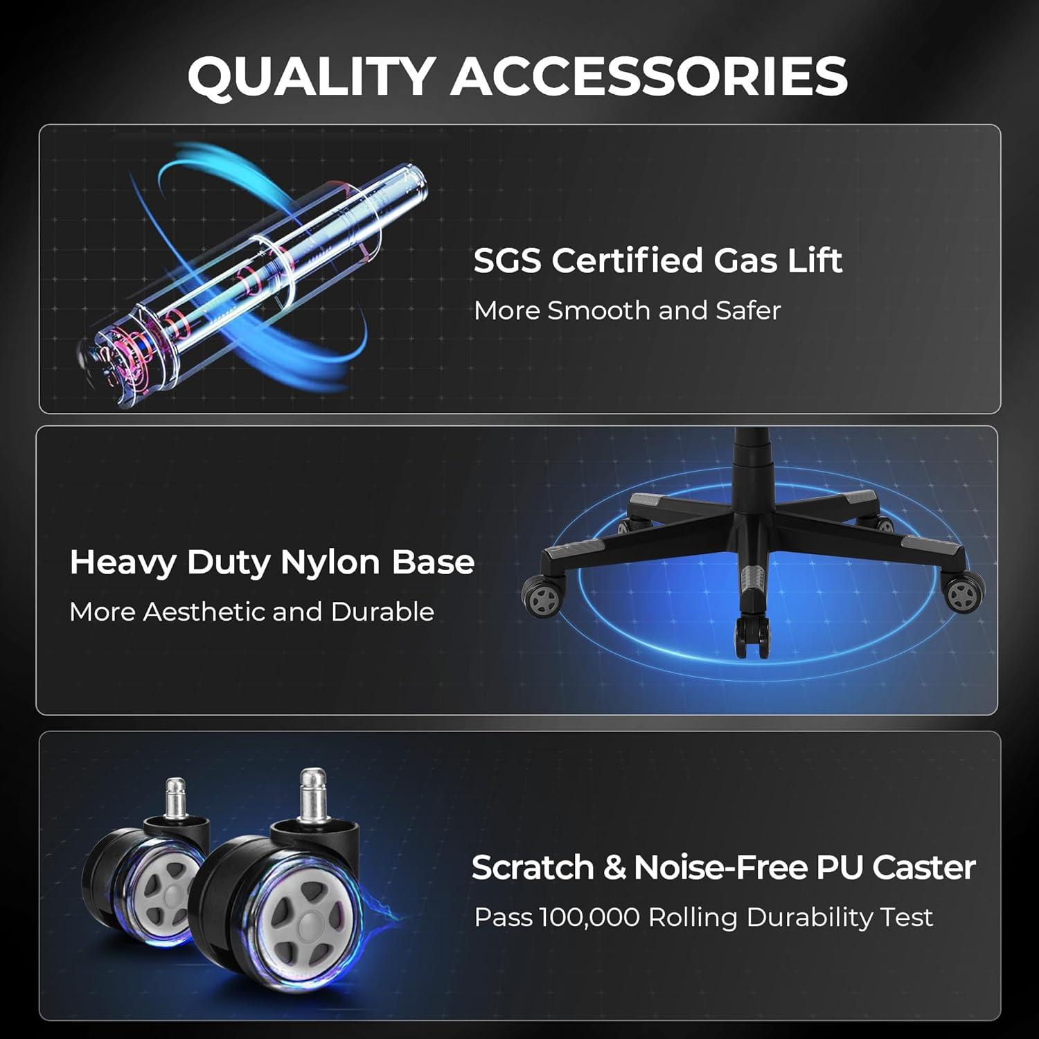 GTPLAYER Gaming Chair with Footrest, Big and Tall Game Chair 350lb Racing Style Computer Chair, Ergonomic Executive Office Chair High Back with Lumbar Support and Recliner, Gray