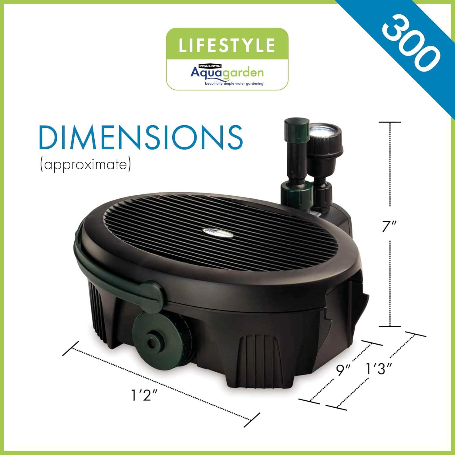 Pennington Aquagarden, Inpond 5 in 1 Pond & Water Pump, Filter, UV Clarifier, LED Spotlight and Fountain, All in One solution for a Clean, Clear, and Beautiful pond, for Ponds up to 300 Gallons