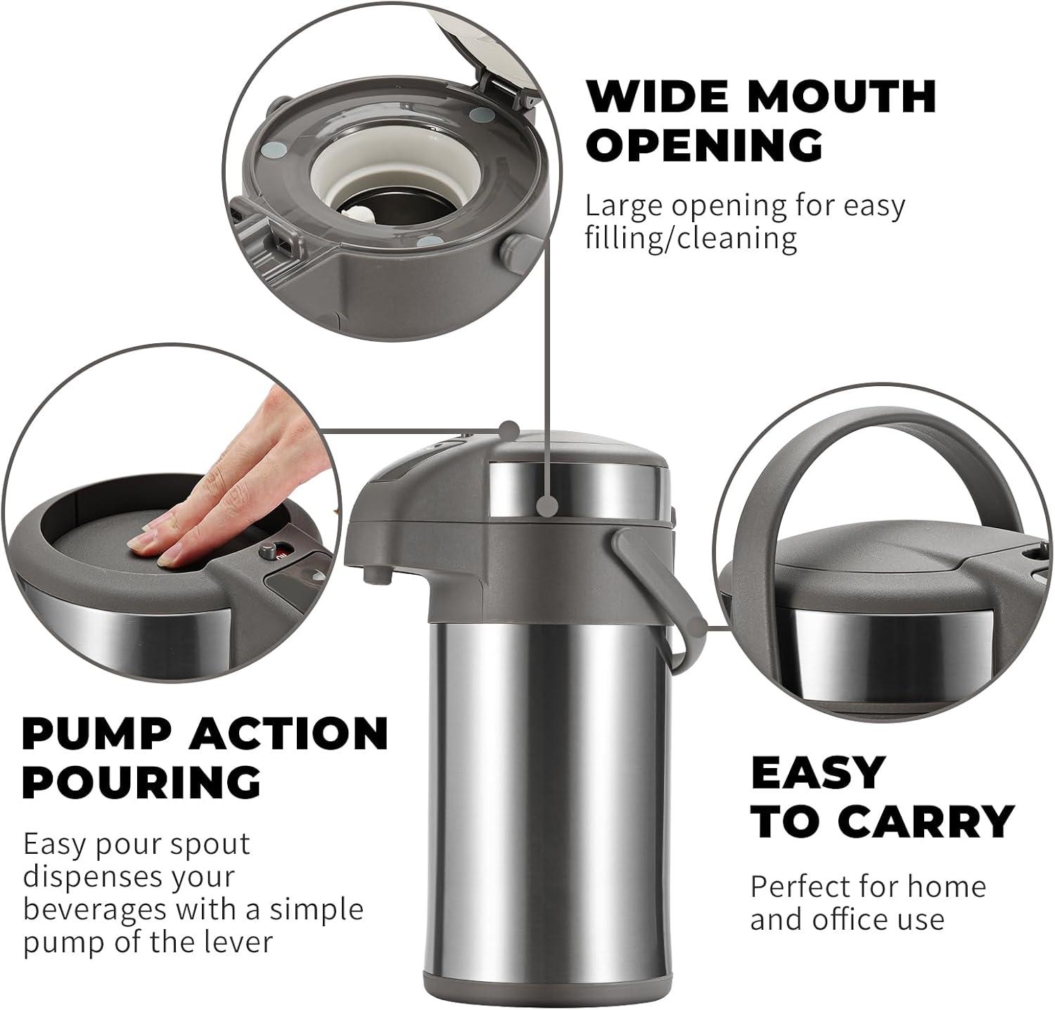 Stack man 4L/133OZ Thermal Coffee Carafe With Pump, Thermal Beverage Dispenser, Coffee Airpot Stainless Steel Coffee Carafe For Hot Drinks Silver