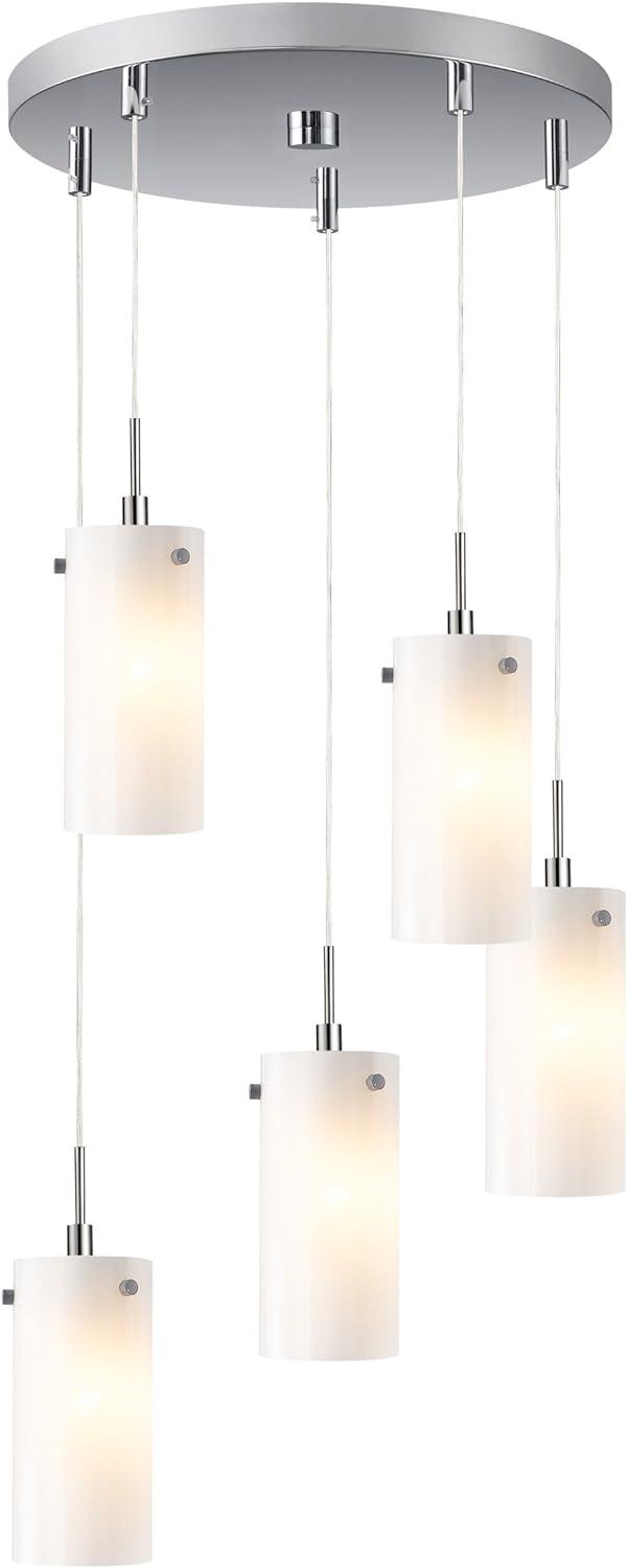 Eclipse Mini 5-Light Faux Opal Glass Cluster Pendant in Satin Nickel