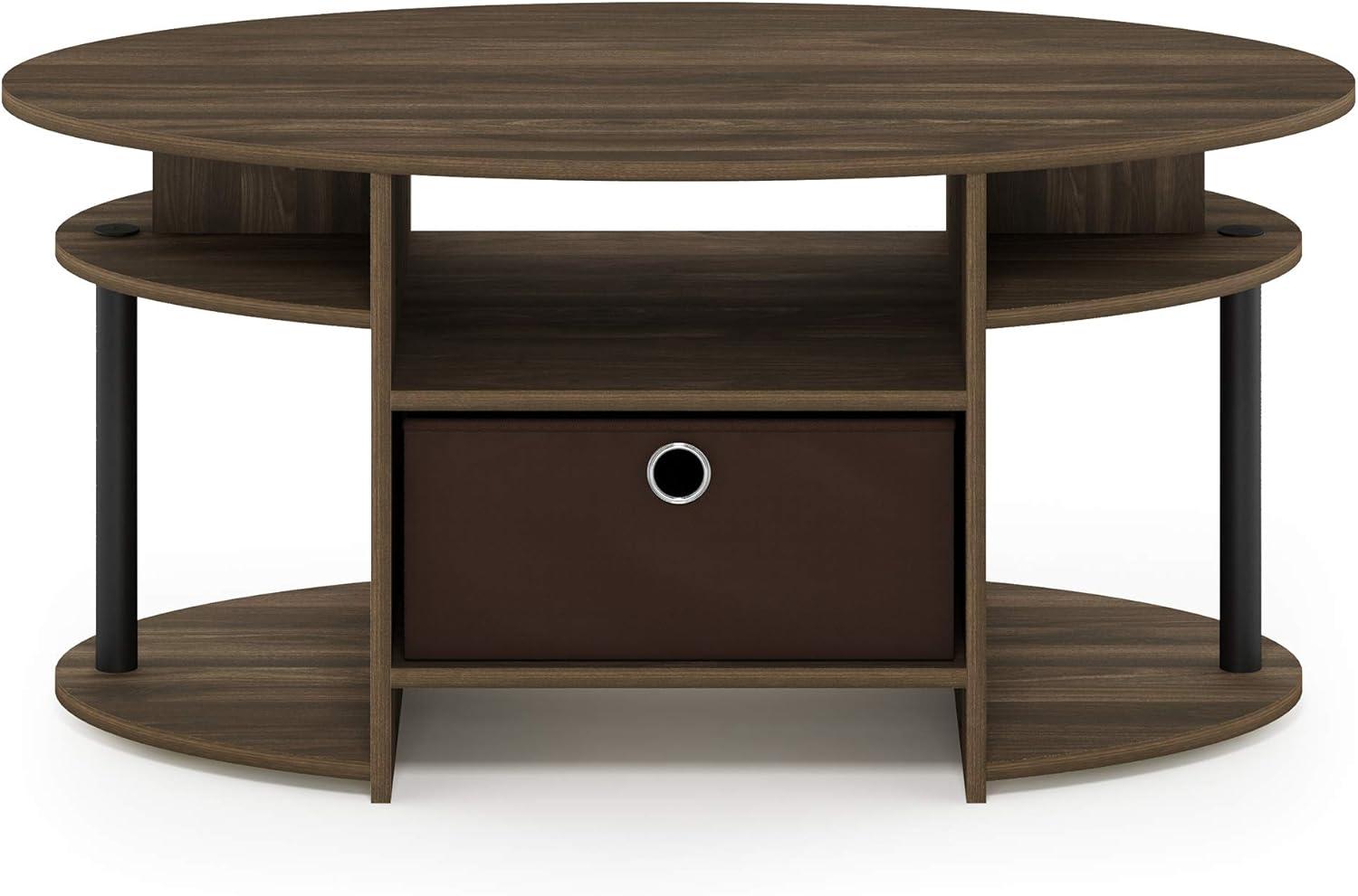 Furinno JAYA Simple Design Oval Coffee Table with Bin, Columbia Walnut/Black/Dark Brown