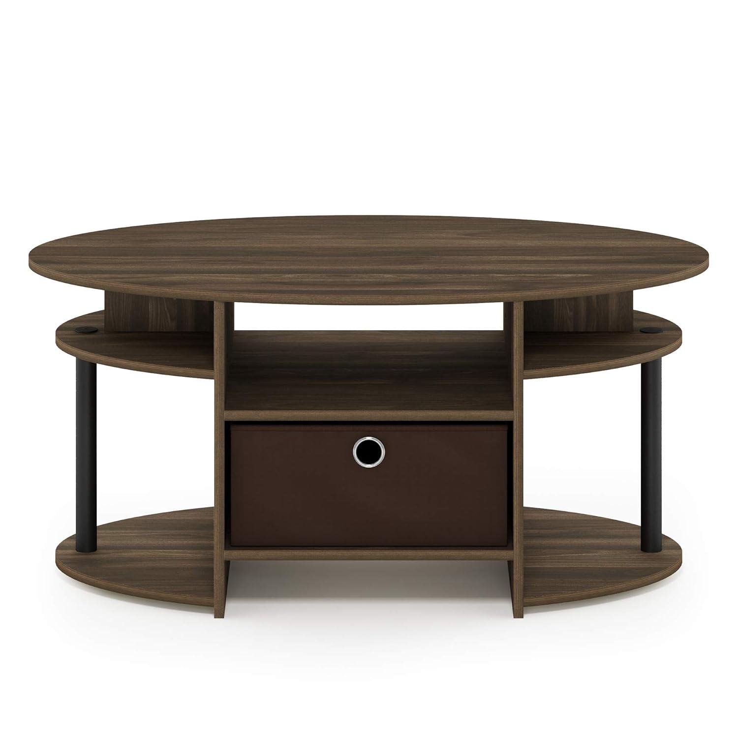 Furinno JAYA Simple Design Oval Coffee Table with Bin, Columbia Walnut/Black/Dark Brown