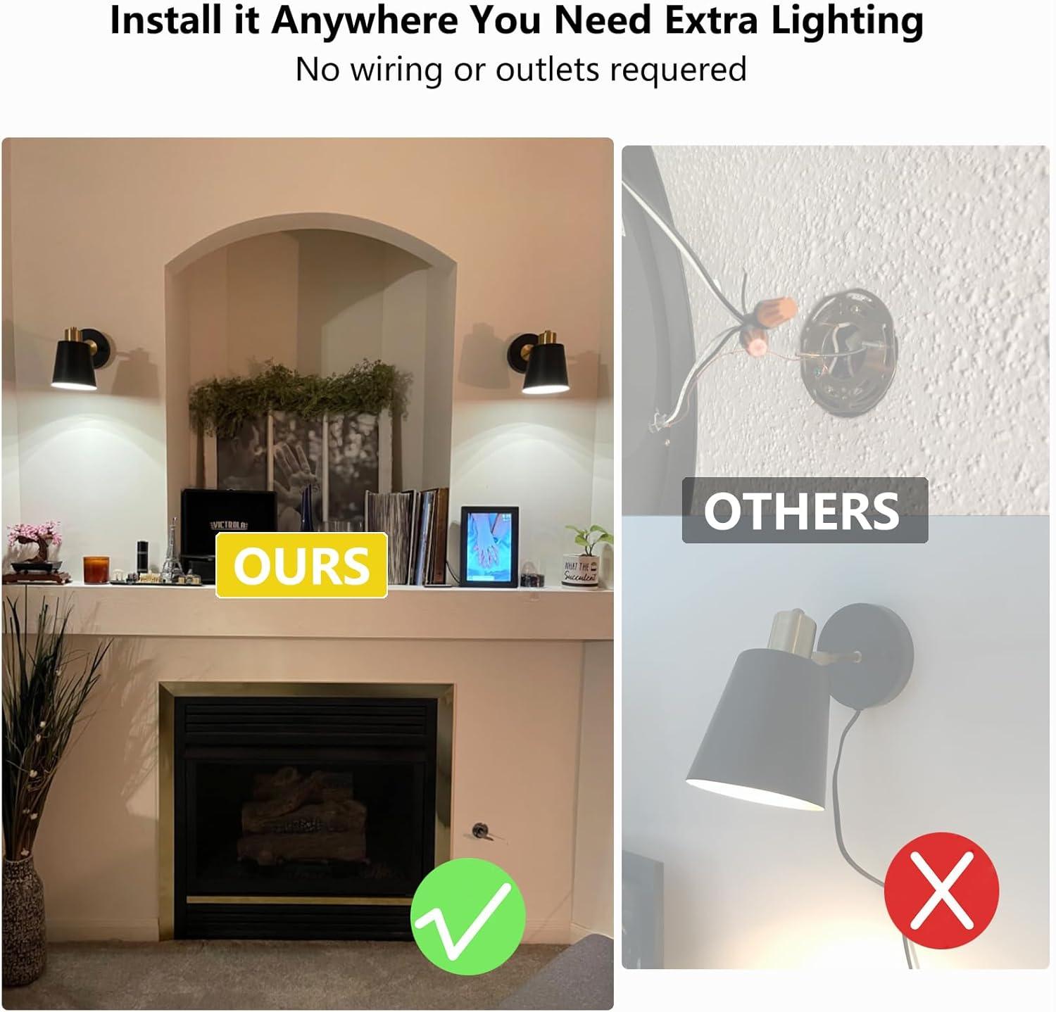 Battery Operated Wall Sconce Set of Two, Modern with Remote Control Dimmable Wall Lighting Indoor