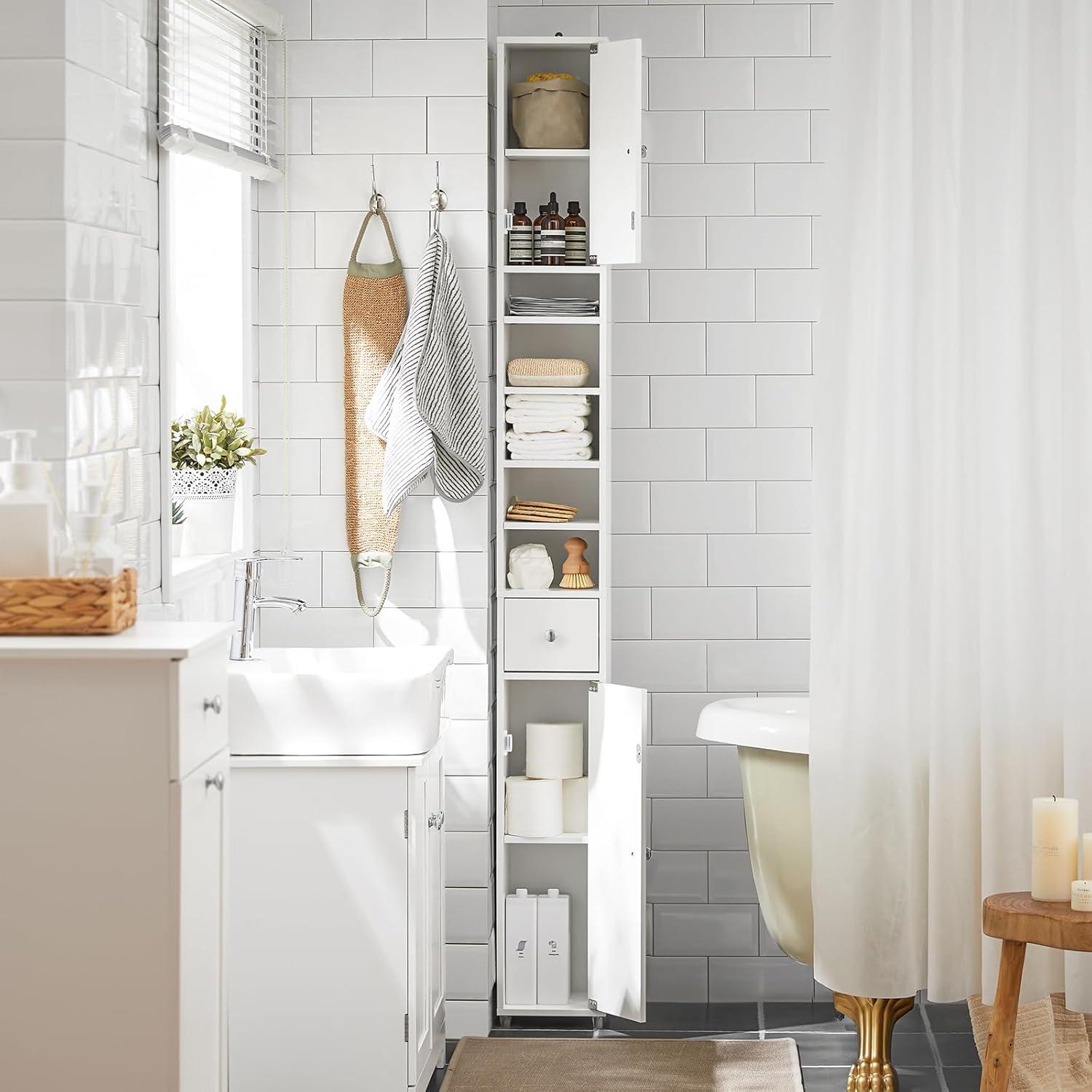 White Tall MDF Cabinet with Adjustable Shelving