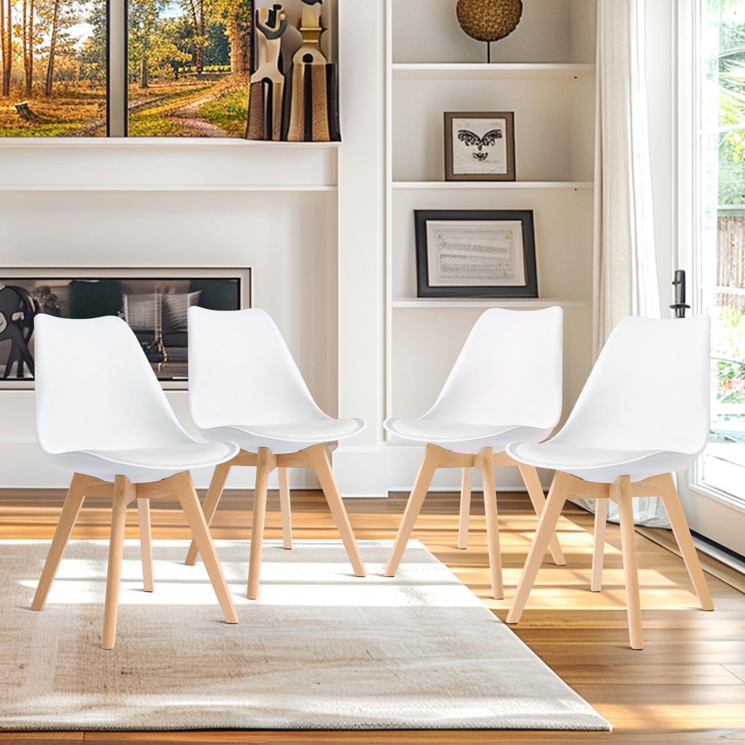 White Mid Century Modern Wood Side Chair