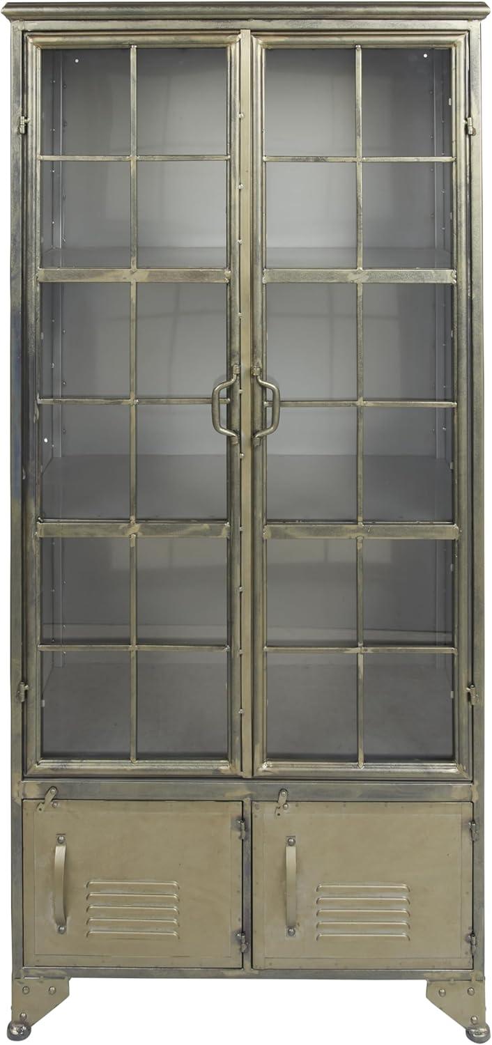 Storied Home Metal 57.5" Tall Decorative Storage Cabinet Gunmetal: Fixed Shelves, Adult Assembly Required