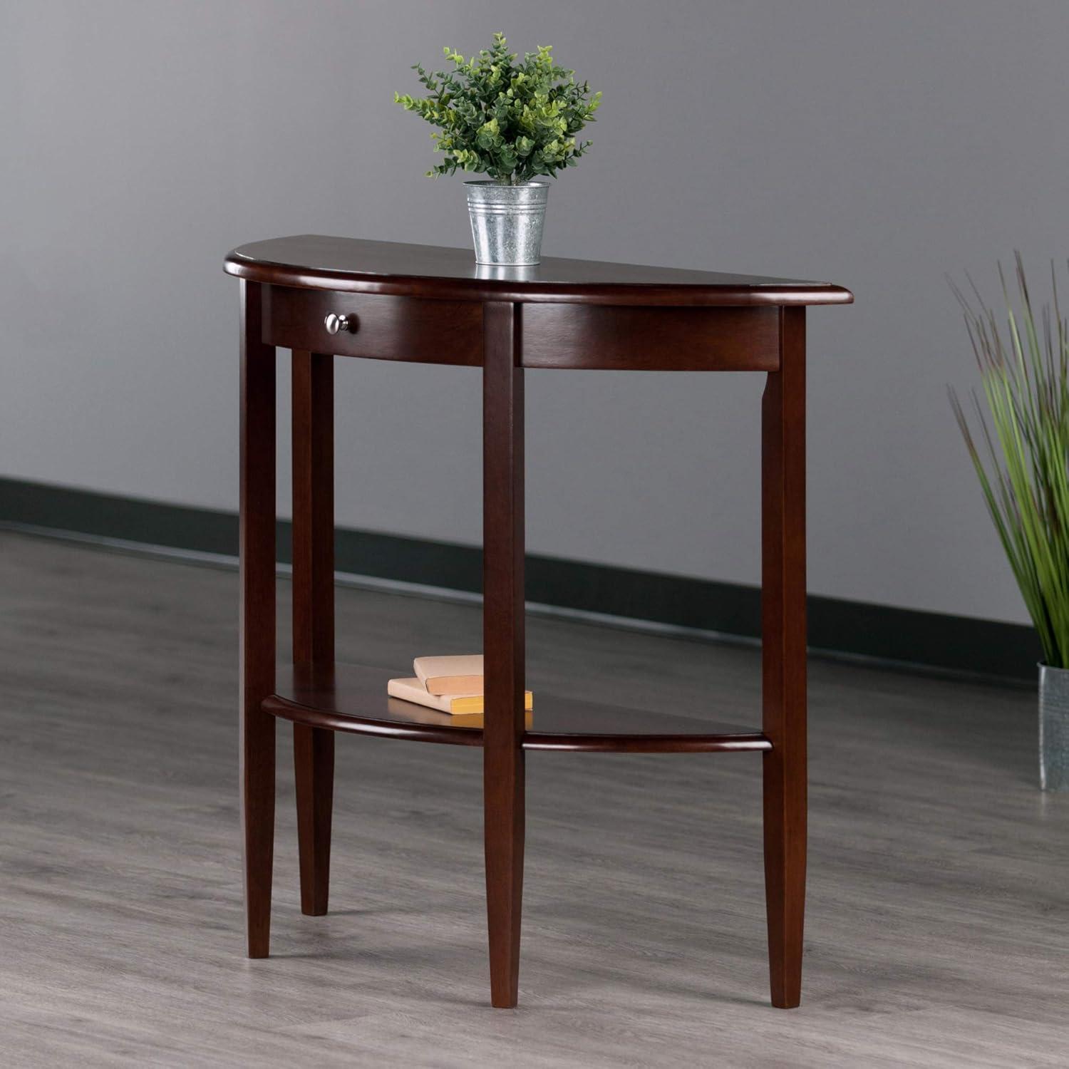 Transitional Demilune Walnut Console Table with Storage