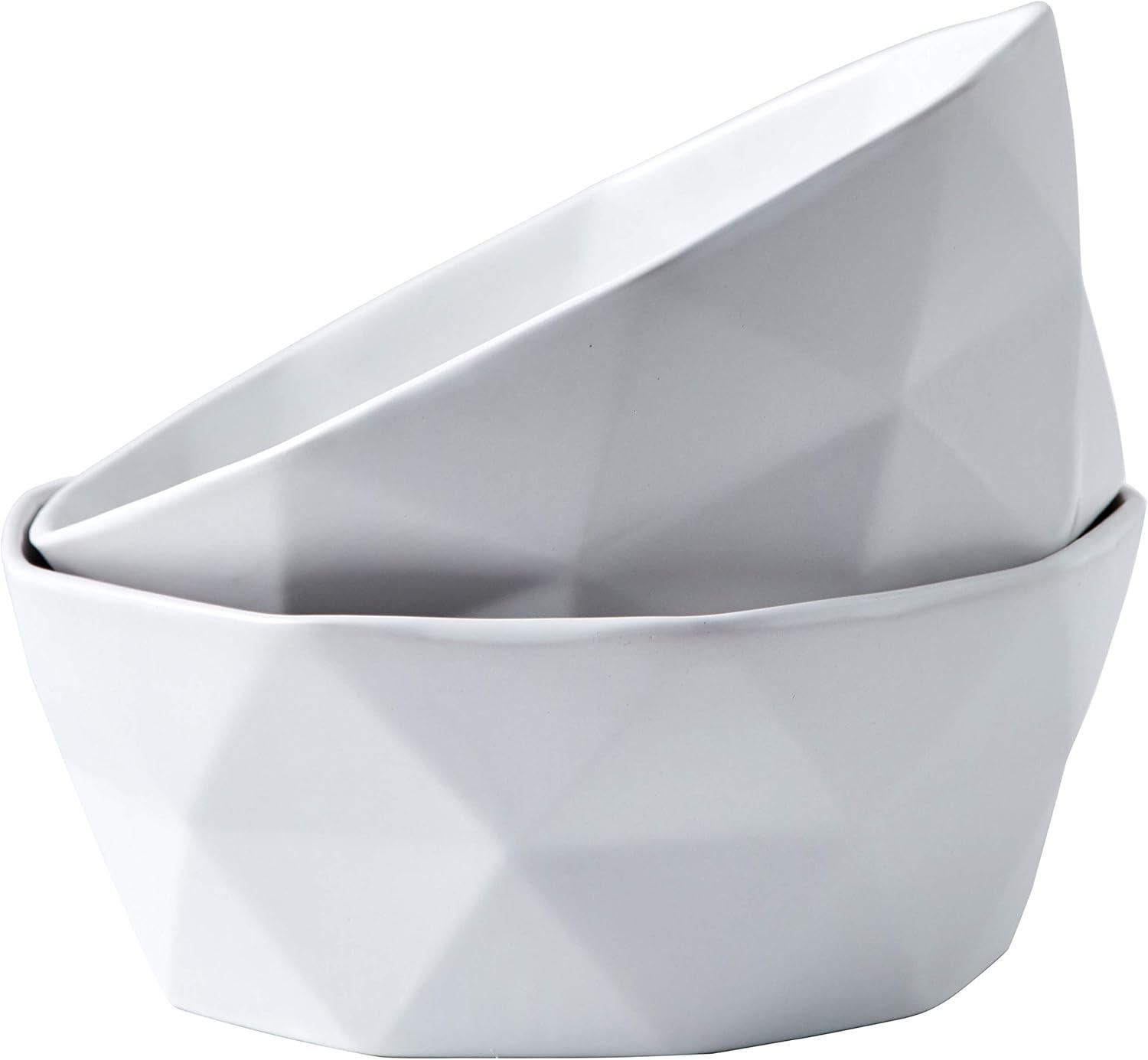 Bruntmor 60 Oz Geometric Ceramic Soup Bowl, Set of 2 White