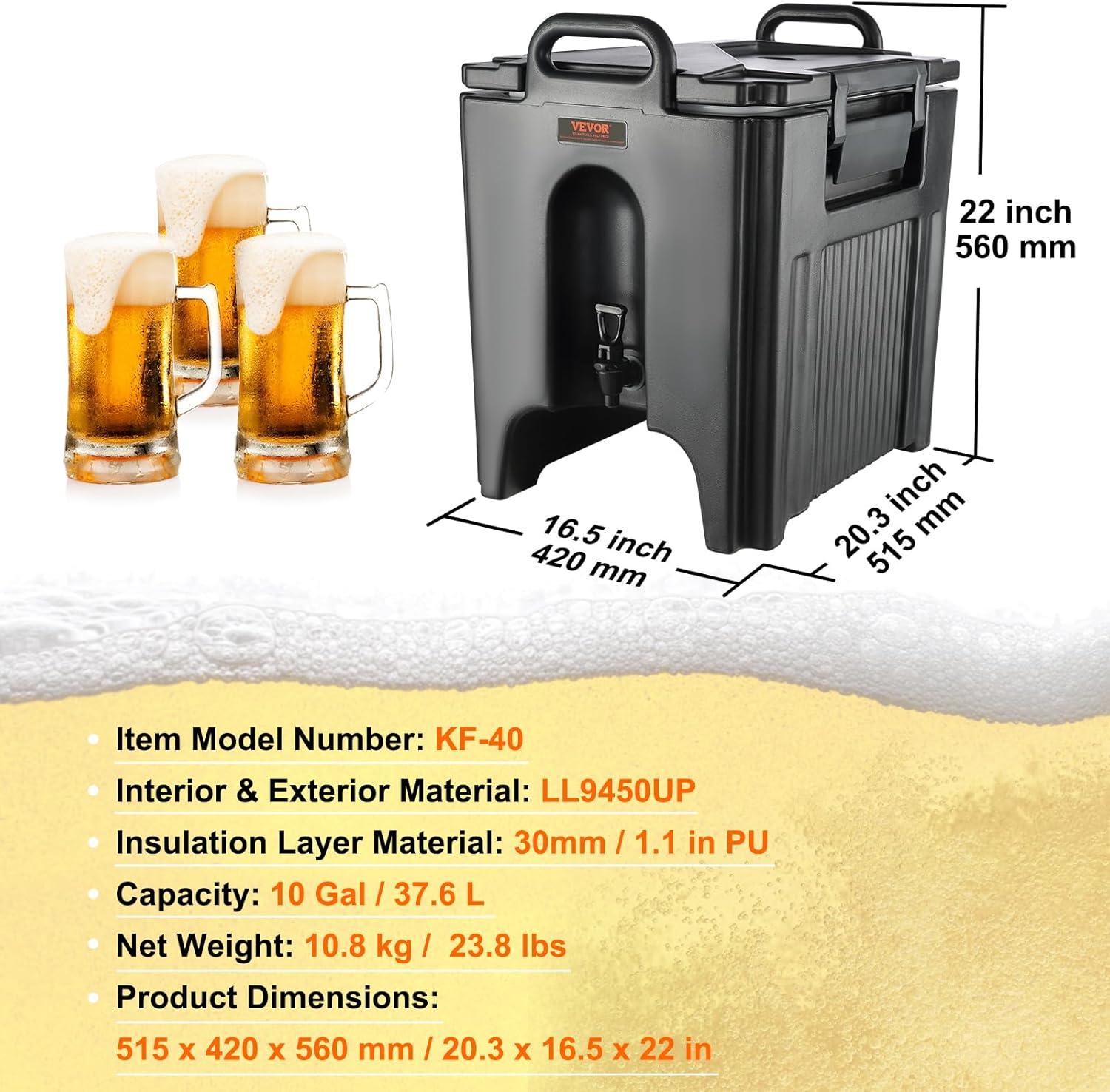 VEVOR Insulated Beverage Dispenser, 10 Gallon, Food-grade LL9450UP Hot and Cold Beverage Server, Thermal Drink Dispenser Cooler with 1.18 in PU Layer Two-Stage Faucet Handle, for Restaurant Drink Shop