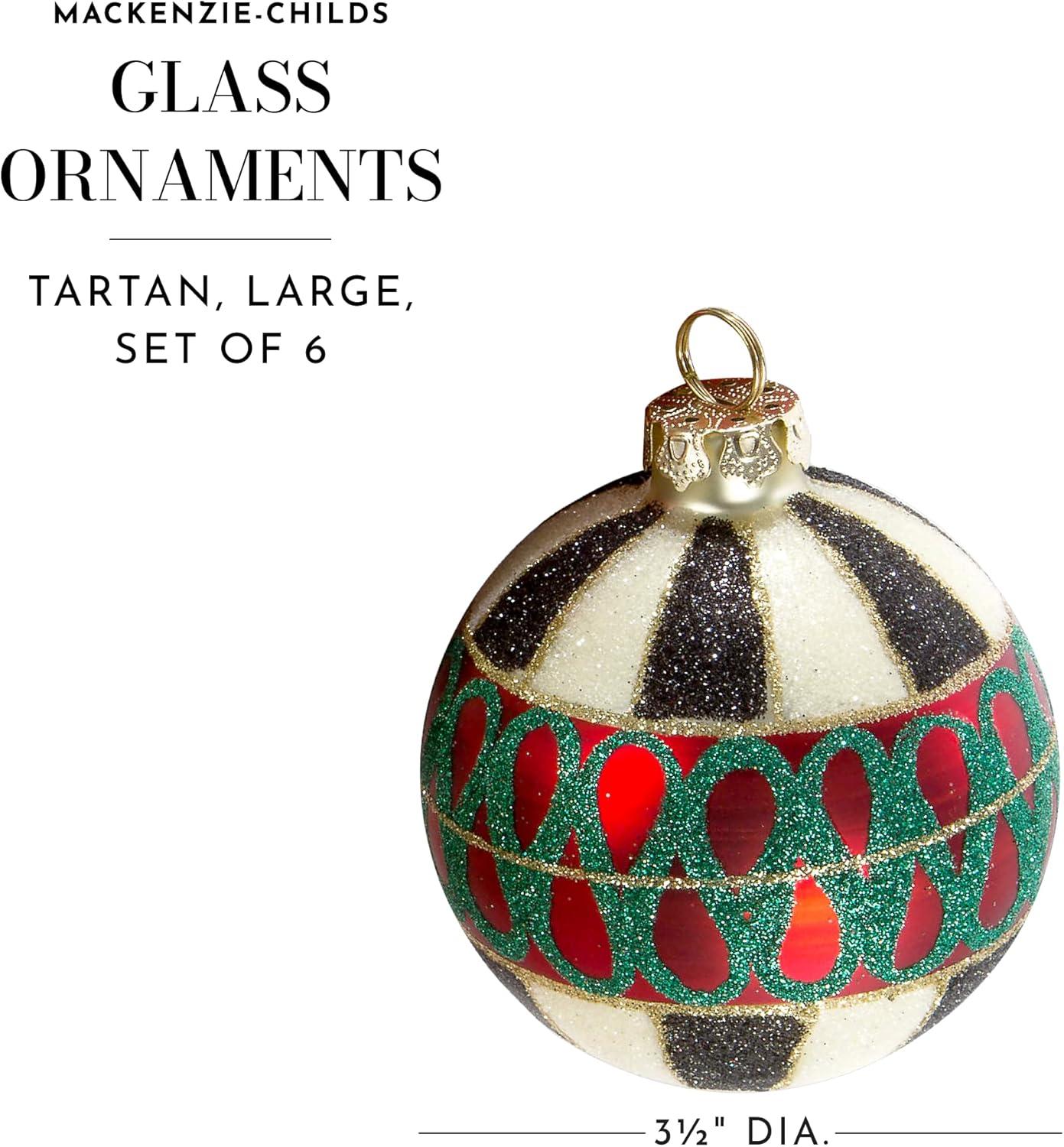 Large Tartan Red and Black Glass Ball Ornament Set