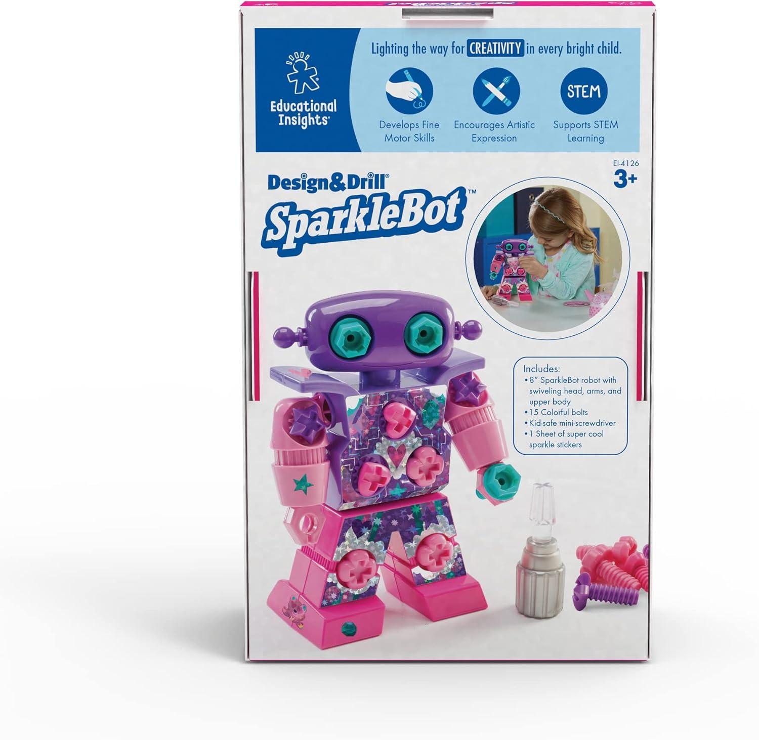 Educational Insights Design & Drill SparkleBot Robot, Preschool STEM & Take Apart Building Toy, Boys and Girls Ages 3, 4, 5+